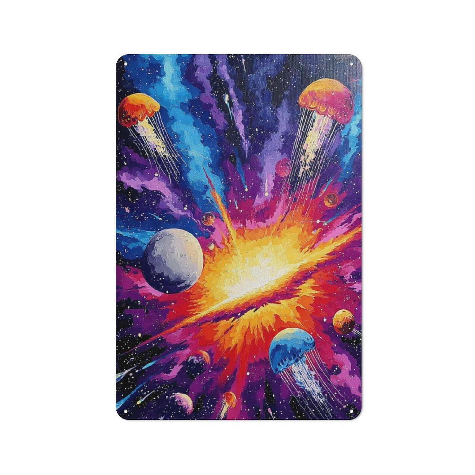 Junmoney Jellyfish Nebula Cosmic Dance In Space Metal Wall Sign 30X20cm Featuring For Home Bar Wall, New Home Wall Decor For Hosts Who Enjoy Retro Interiors