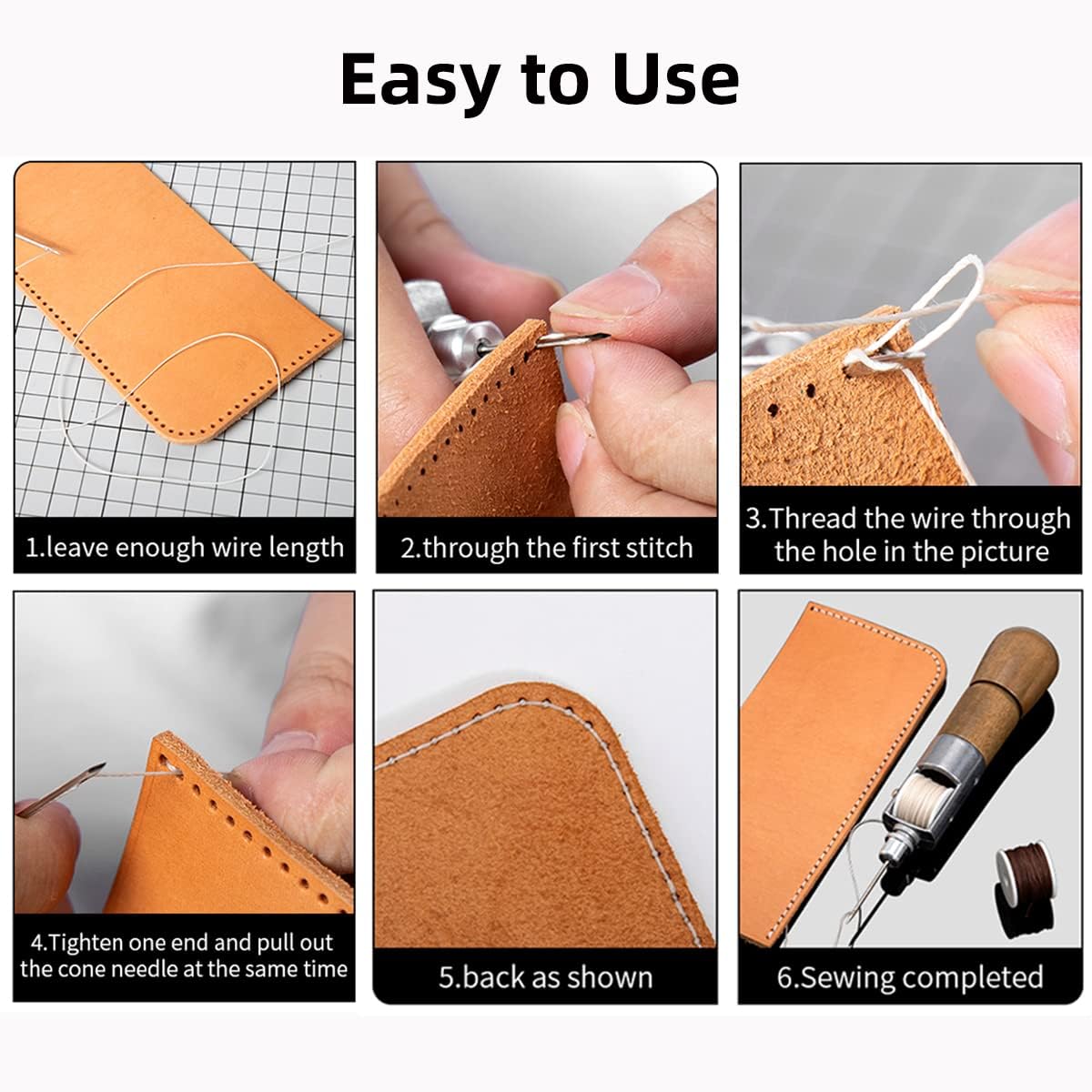 WUTA Repair Stitch Kit Leathercraft Stitch Awl Tool, Professional Leather Sewing Awl Tool for Shoes, Bags, Belt, Leather, Canvas, Fabric, Repair Lock Stitch Set Speedy Stitcher Tool (8 Thread Colors)