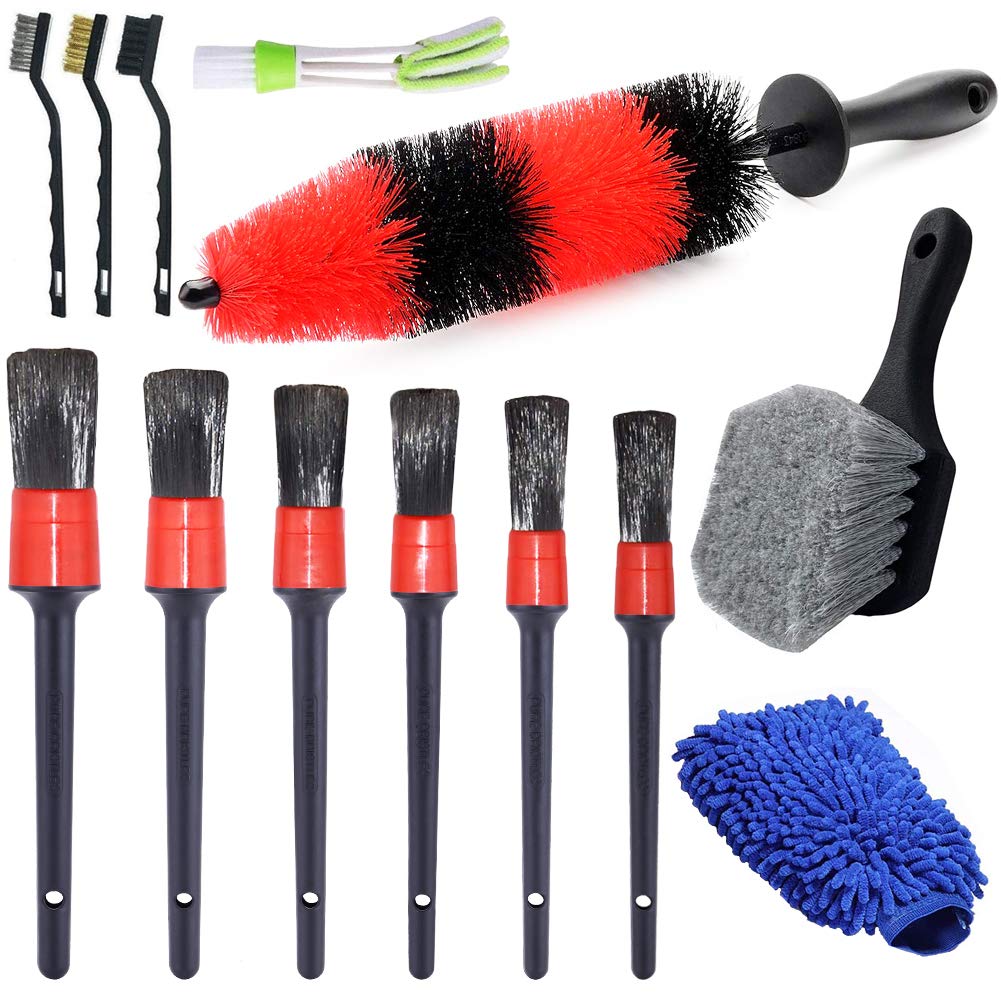 Fitosy Car Wheel Rim Tire Brush Set, Car Detailing Wash Kit, Long Soft Wheel Brush, Car Detail Brushes Accessories for Automotive Cleaning Wheels, Interior,Exterior,Dirty Tires