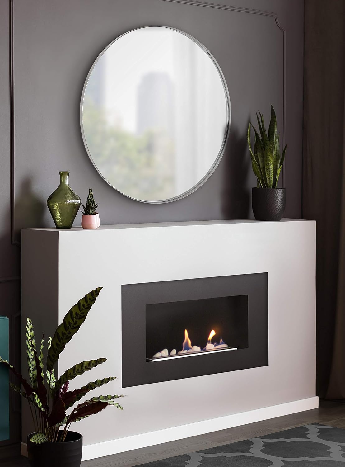 Kate and Laurel Rollo Modern Round Wall Mirror, 28 inch Diameter, Silver, Beautiful Circle Mirror for Wall