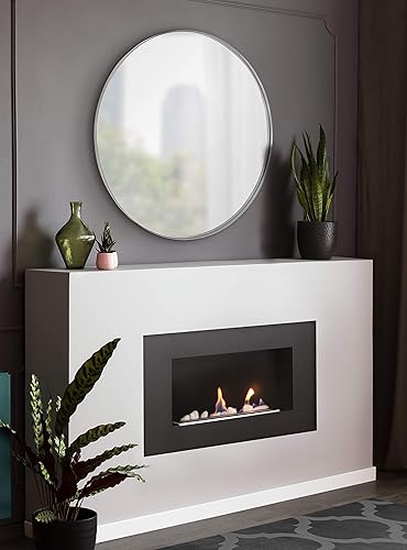 Miniatura 2 de Kate and Laurel Rollo - Espejo de pared redondo moderno, 28 pulgadas de diámetro, plateado, hermoso espejo circular para pared