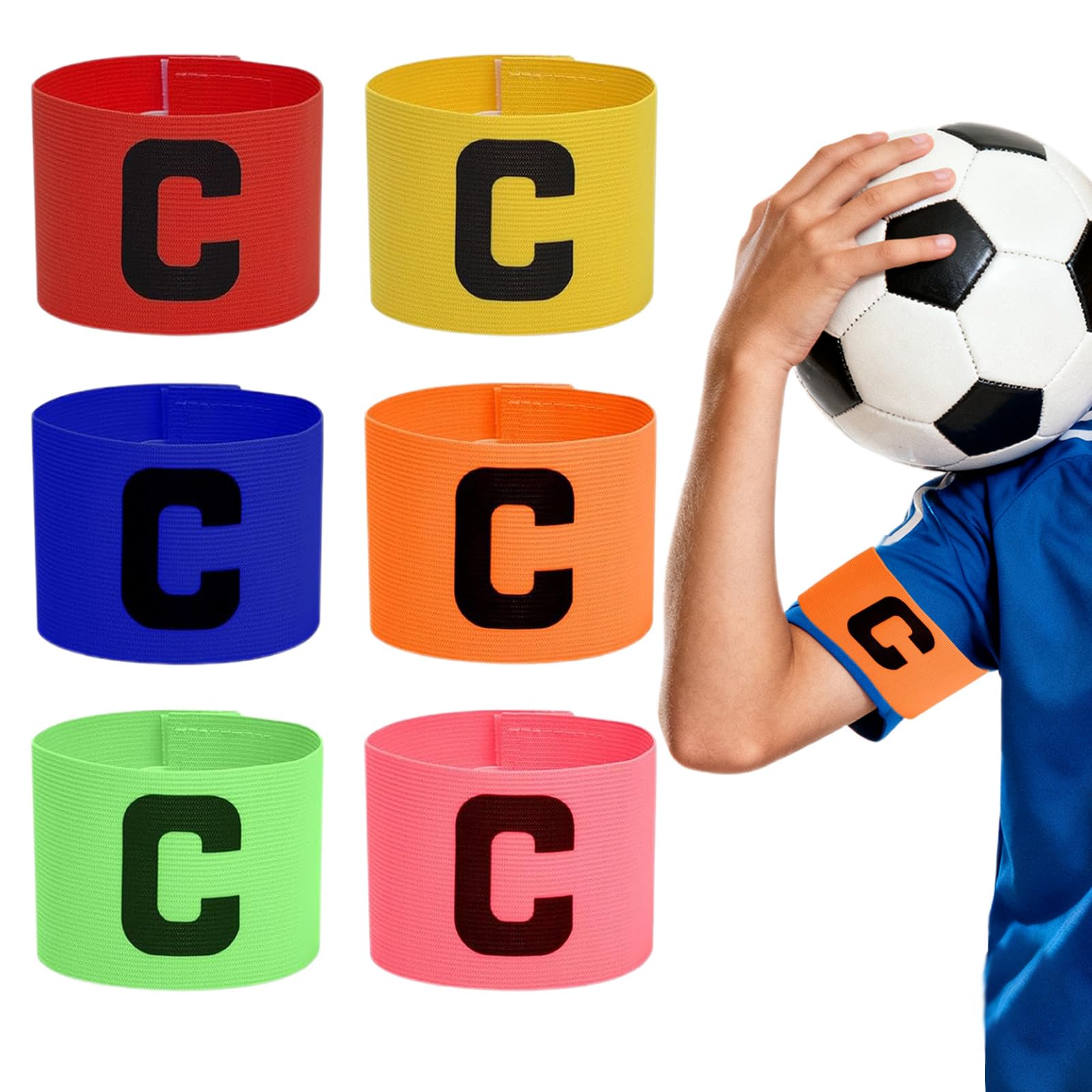 6 Pack Adjustable Football Captain Armbands Multi-Sport Bright Team Colours
