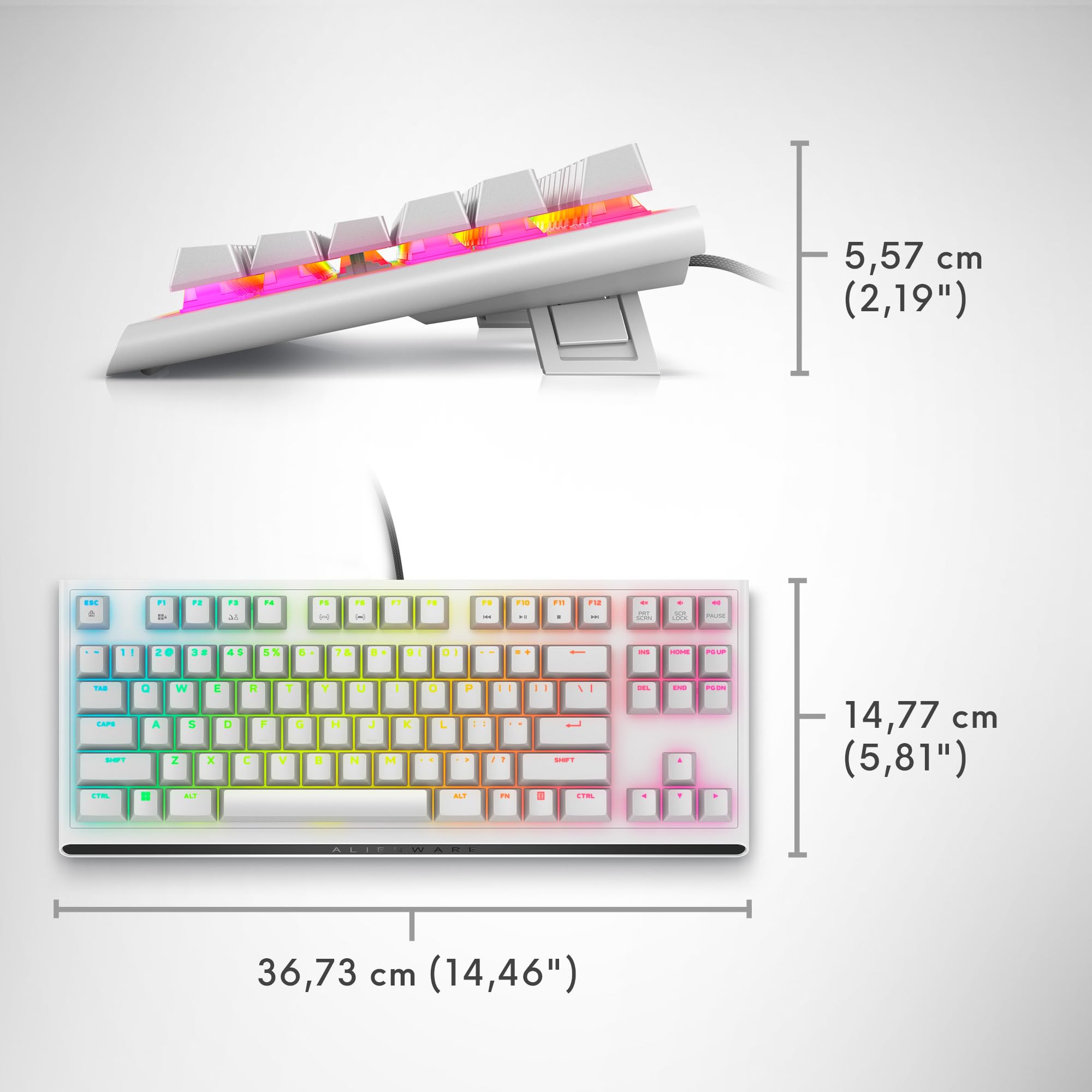 Alienware AW420K Tastiera Gaming senza Tastierino Numerico, Design Compatto, Switch CHERRY MX Red, USB, Anti-Ghosting, N-Key Rollover, Retroilluminazione AlienFX RGB, Tastiera Italiana - Lunar Light