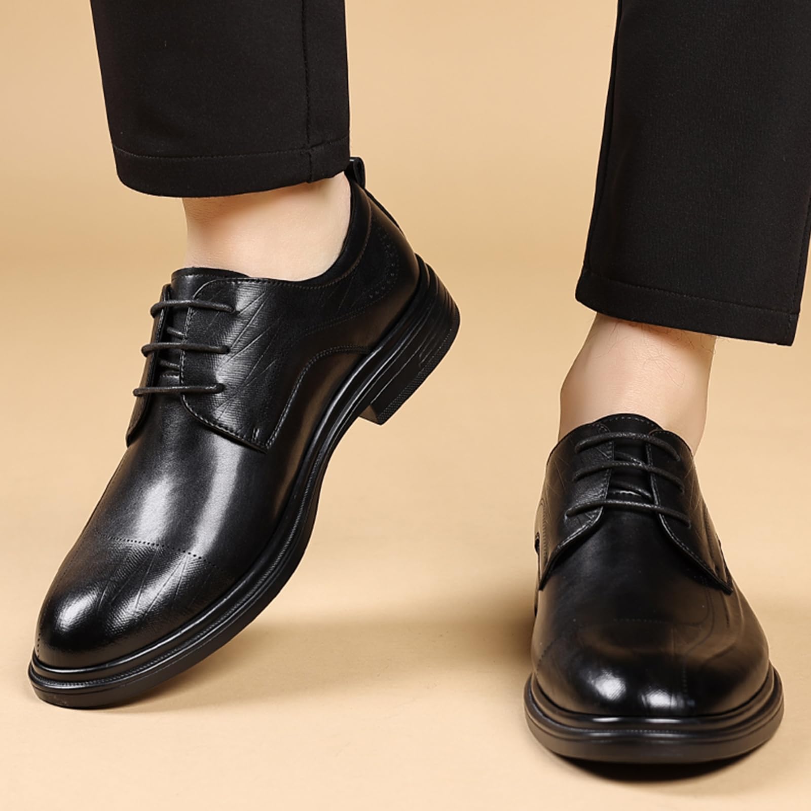 Scarpe Oxford Eleganti da Uomo, Scarpe da Sposa Classiche Stringate, Punta affilata, in Pelle, Tinta Unita, per Cerimonie