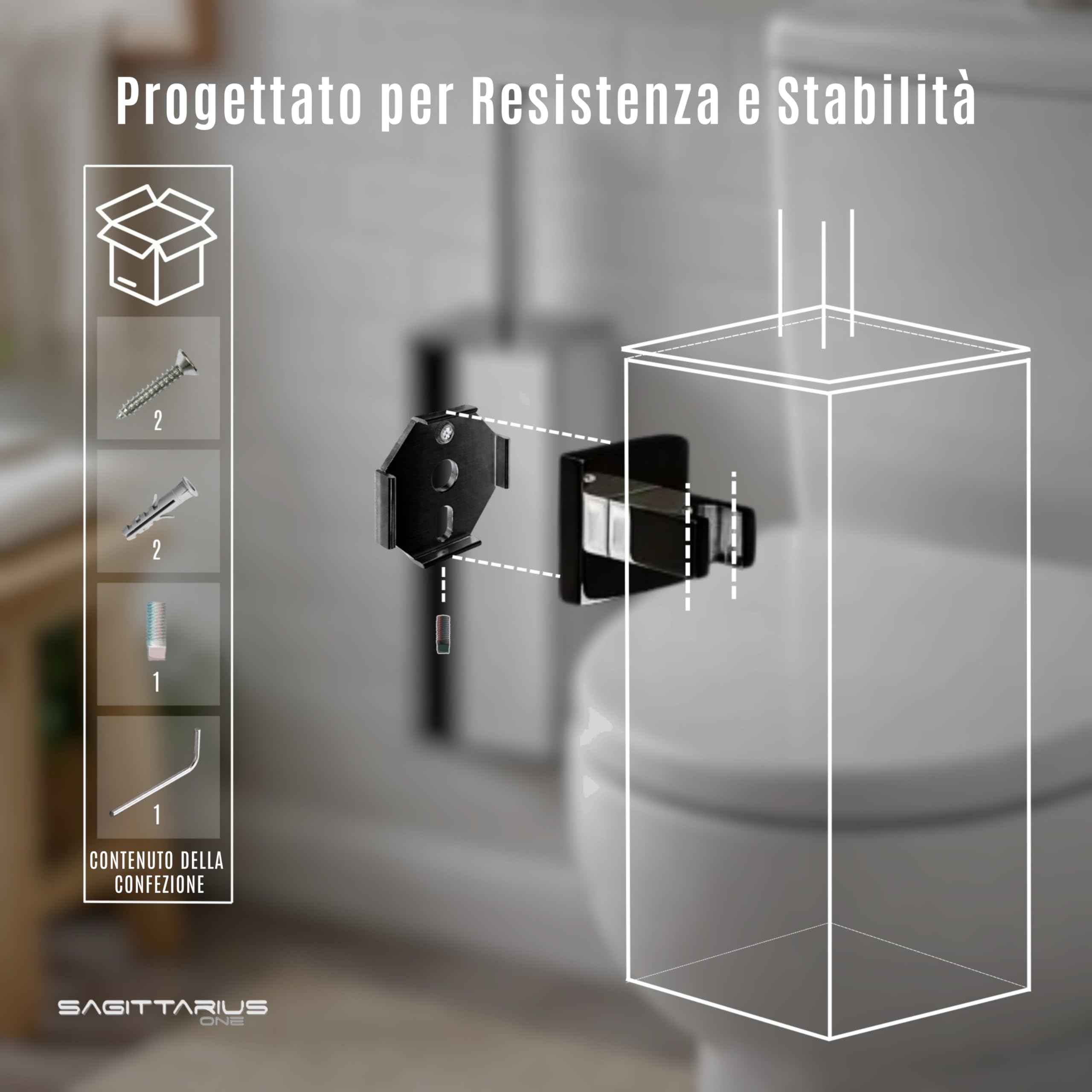 360S1-B Scopino WC Silicone – Spazzola Igienica e Durevole con Supporto in Acciaio Inossidabile SUS304 – Design Moderno – Nero Opaco