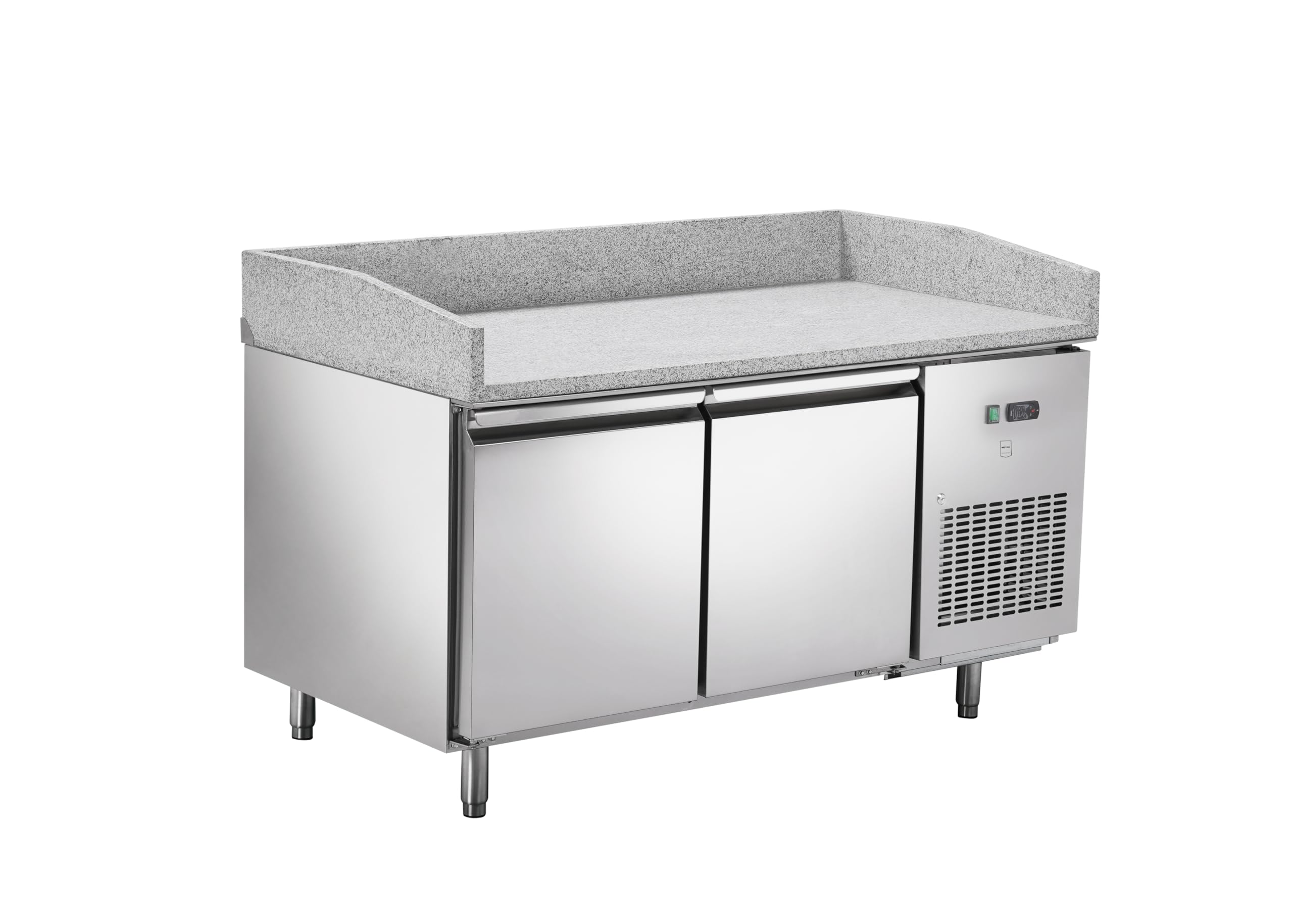METRO Professional Mesa refrigerada para pizzas GPT2100, acero inoxidable, 200 W, 241 L, 2 puertas, compatible con GHS2150, plata