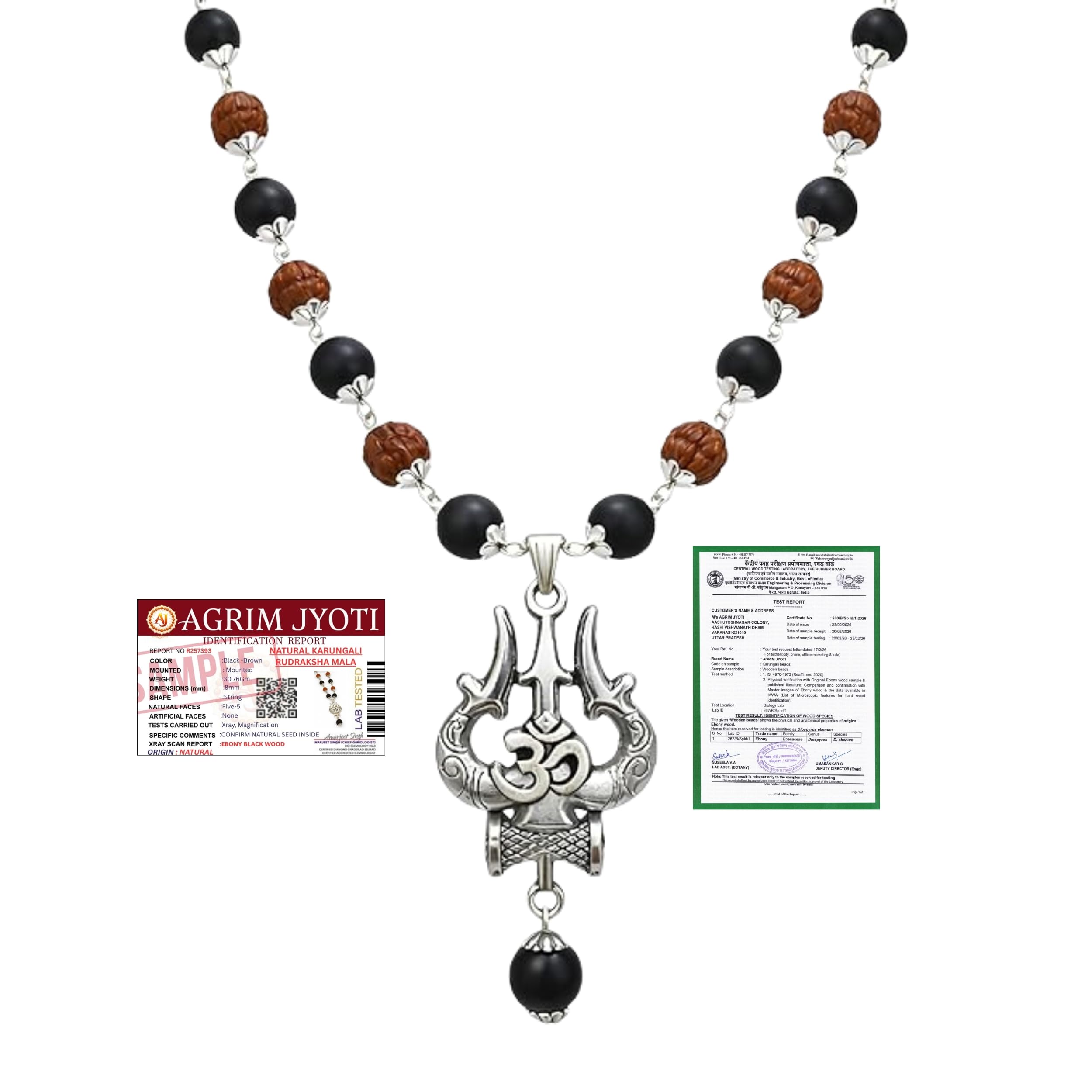 AGRIM Jyoti Original Rudraksha & Karungali Mala 8mm 54+1 Beads with Shiva Trishul OM Pendant | Authentic Ebony Wood Spiritual Mala for Protection, Meditation, Focus & Positive Energy | Unisex-image-38
