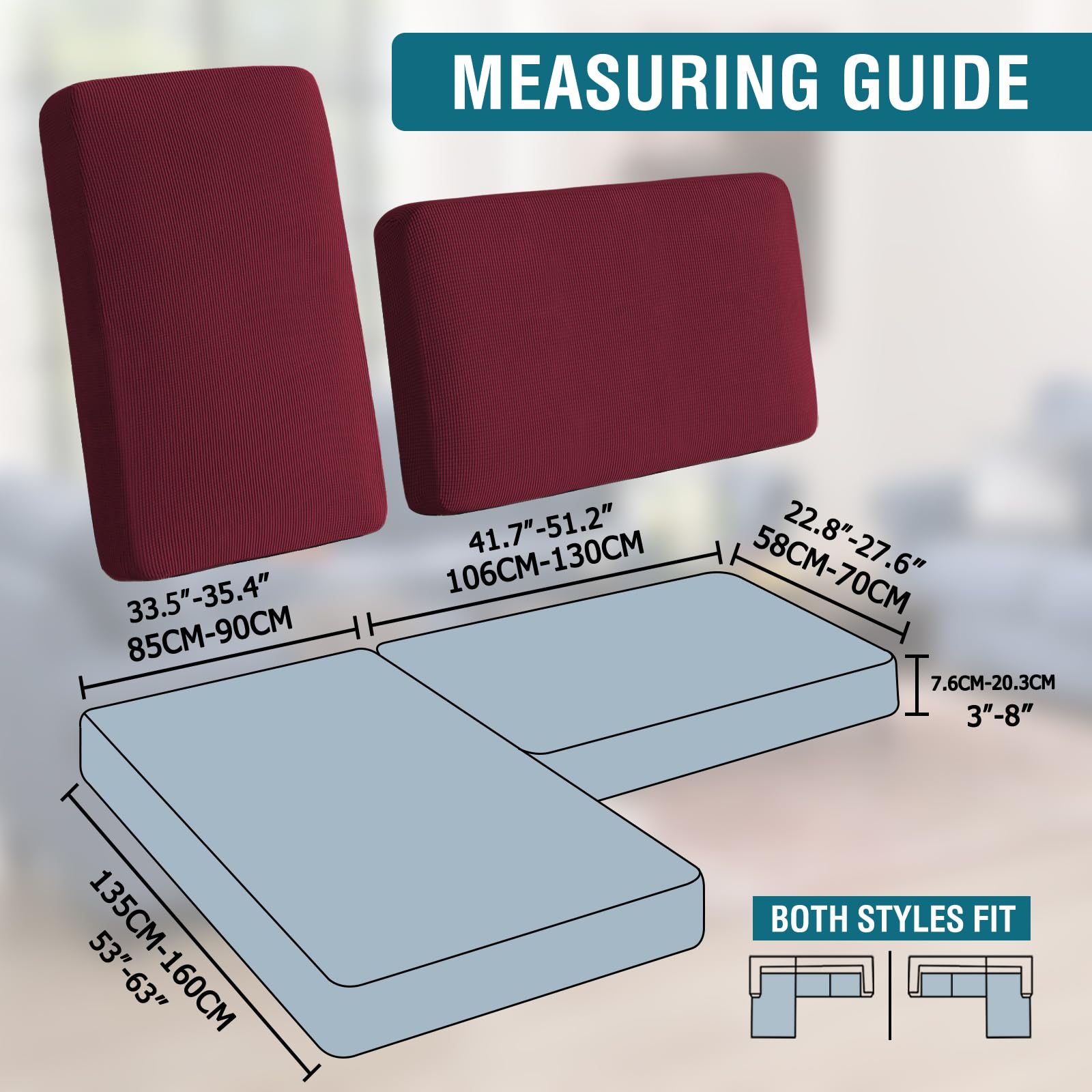 BellaHills Sectional Sofa Covers Sofa Seat Cushion Covers L Shape Separate Cushion Couch Chaise Cover for Sectional Sofa (Chaise + 2 Seater - Image 2