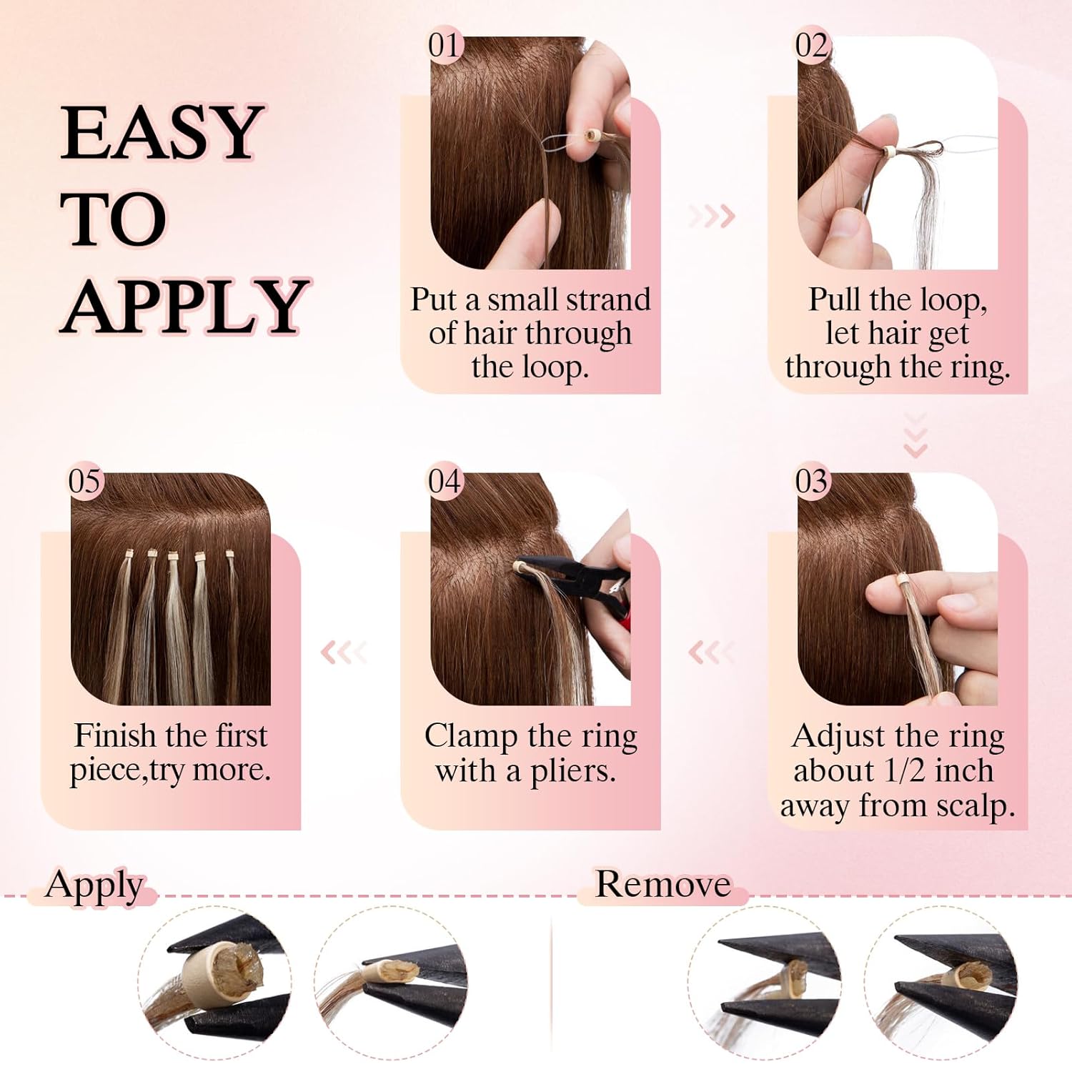 Microlink Hair Extensions, Micro Loop Human Hair Extensions, Long Straight Invisible Microbead Extensions for Women, 14 inches, Dark Brown, 50 Strands, 50g/pack