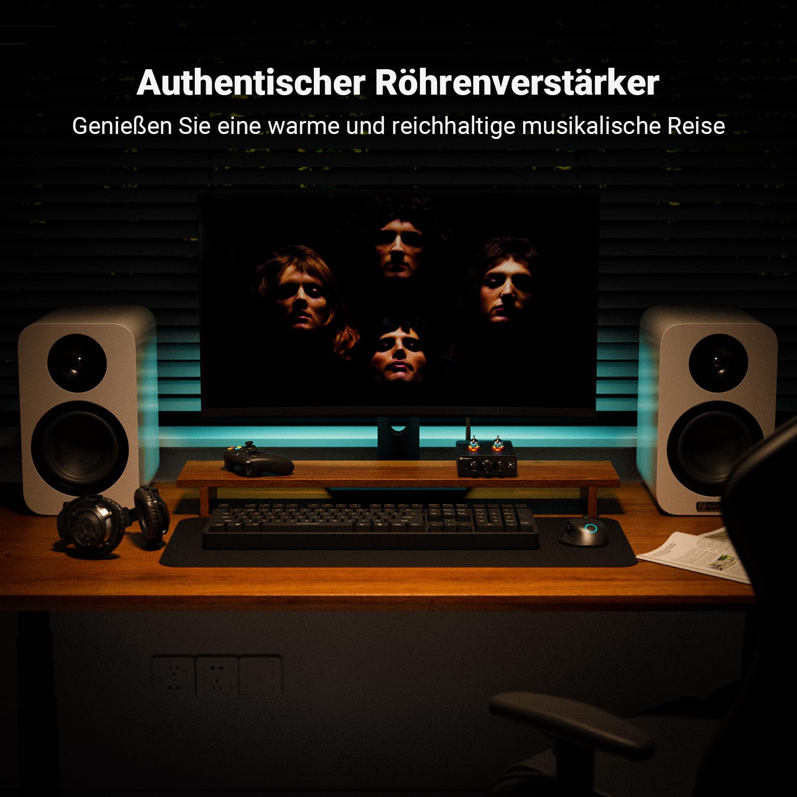 Fosi Audio P3 Hi-Fi Röhren Vorverstärker, Home Audio Mini Röhrenverstärker & Kopfhörerverstärker, Bluetooth 5.1 aptX-LL & aptX-HD, Bass & Treble Reglern für Hi-Fi Stereo Aktivlautsprecher, RCA & AUX