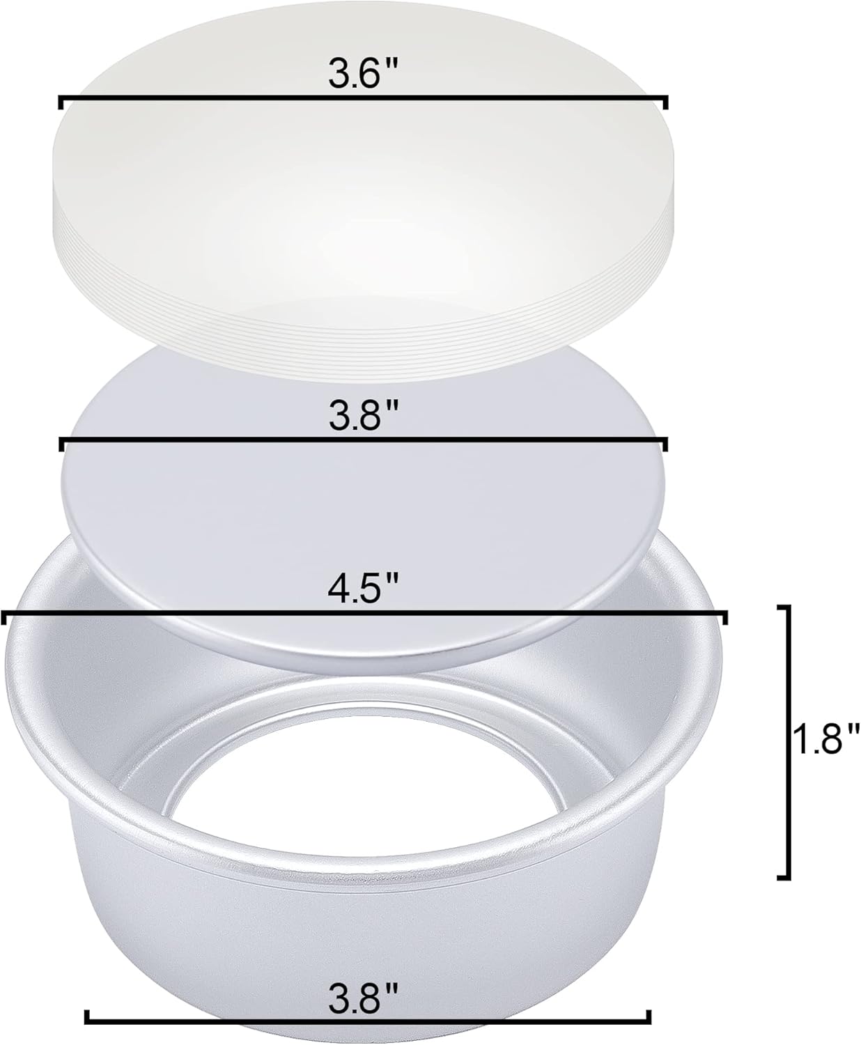 4 Inch Round Cake Pan Set of 8, Nonstick Aluminum Baking Pans with 100 Sheets Parchment Paper, Easy Pop Out Removable Bottom Cake Pans for Mini Cheesecakes, Dessert, Pizzas and Quiches - Image 2