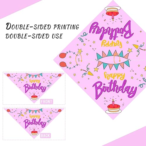 Miniatura 4 de Pañuelo de feliz cumpleaños para perro, bufanda lavable para mascotas, pañuelo triangular ajustable, impresión de doble cara, rosa, globo de pastel