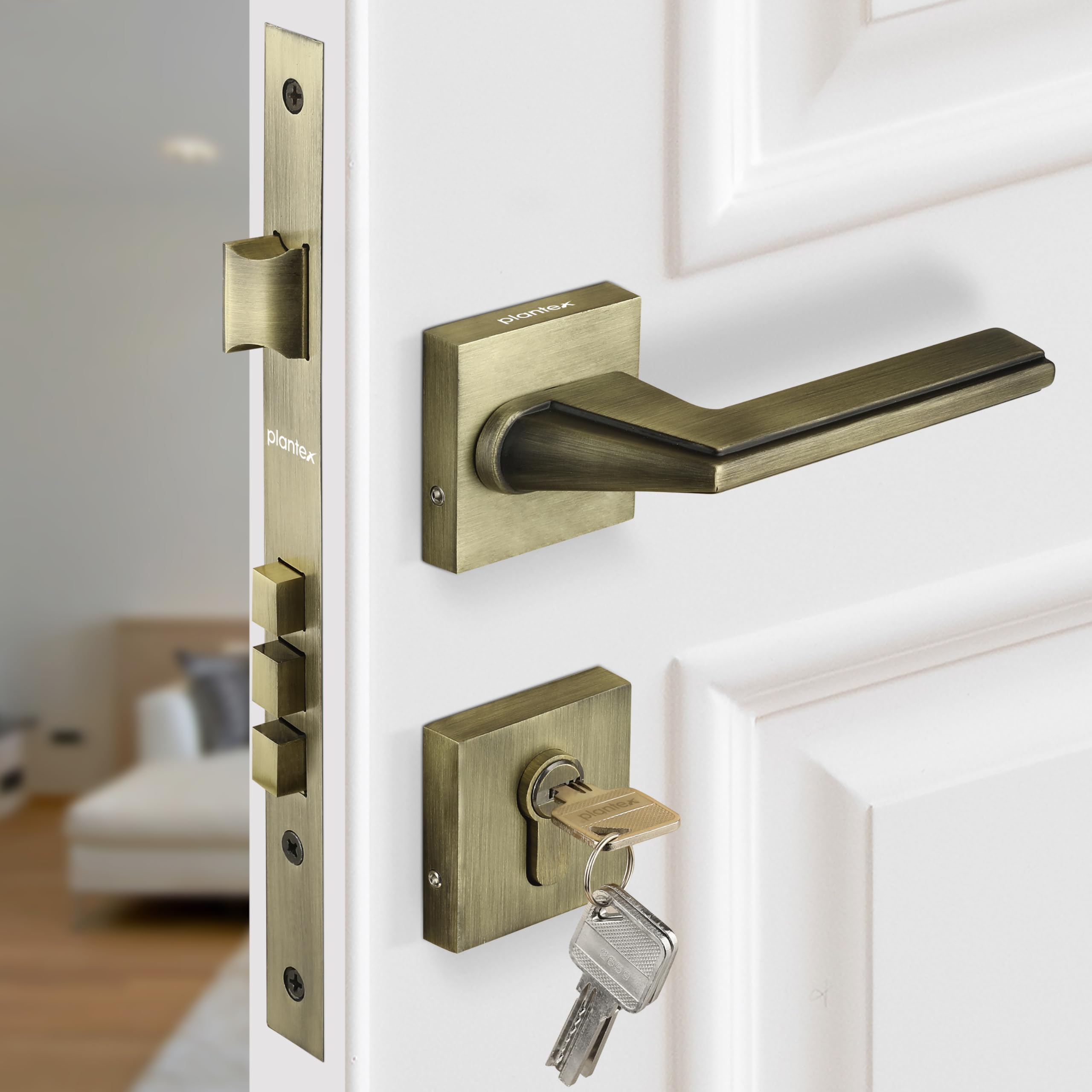 Plantex Triple Security Door Lock for Home/Main Door Lock Set with 3 Years of Warranty/Mortise Lock for Door with Brass Lock Body & Cylinder(7122 - Brass Antique Finish) (B0CQV66YW2) Amazon Price History, Amazon Price Tracker