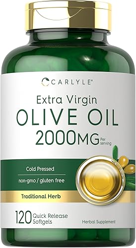 Suplemento de aceite de oliva de 2000 mg 120 cápsulas blandas Aceite de oliva virgen extra prensado en frío Sin OMG, sin gluten por Carlyle