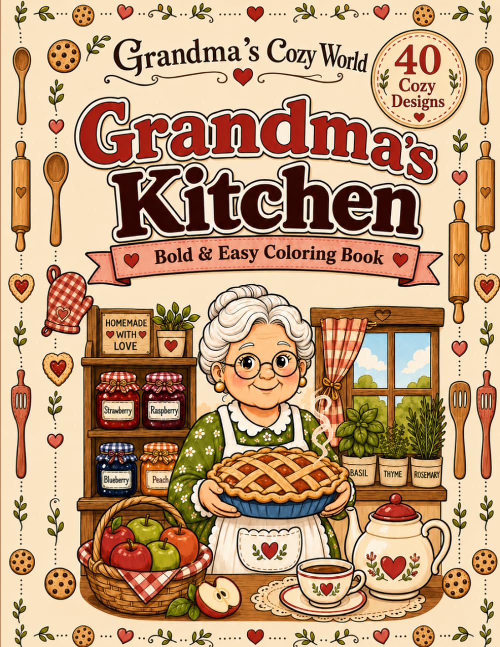 Grandma's Kitchen: Bold & Easy Coloring Book for Adults and Seniors | 40 Cozy Vintage Kitchen Scenes | Large Print | Single-Sided Pages (Grandma's Cozy World)