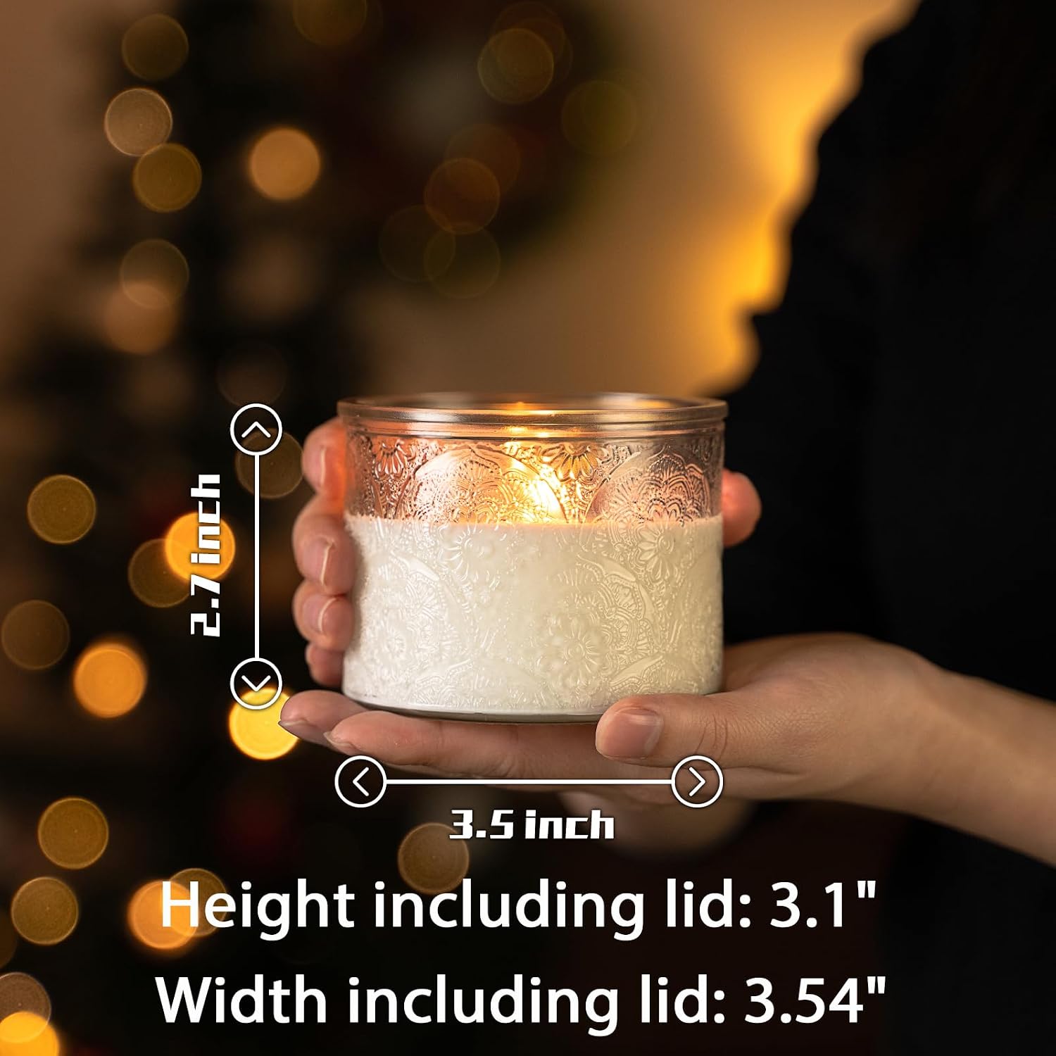 10 oz embossed glass candle container with bamboo lids and labels, clear candle jars for making candles, mandala design - pack of 9