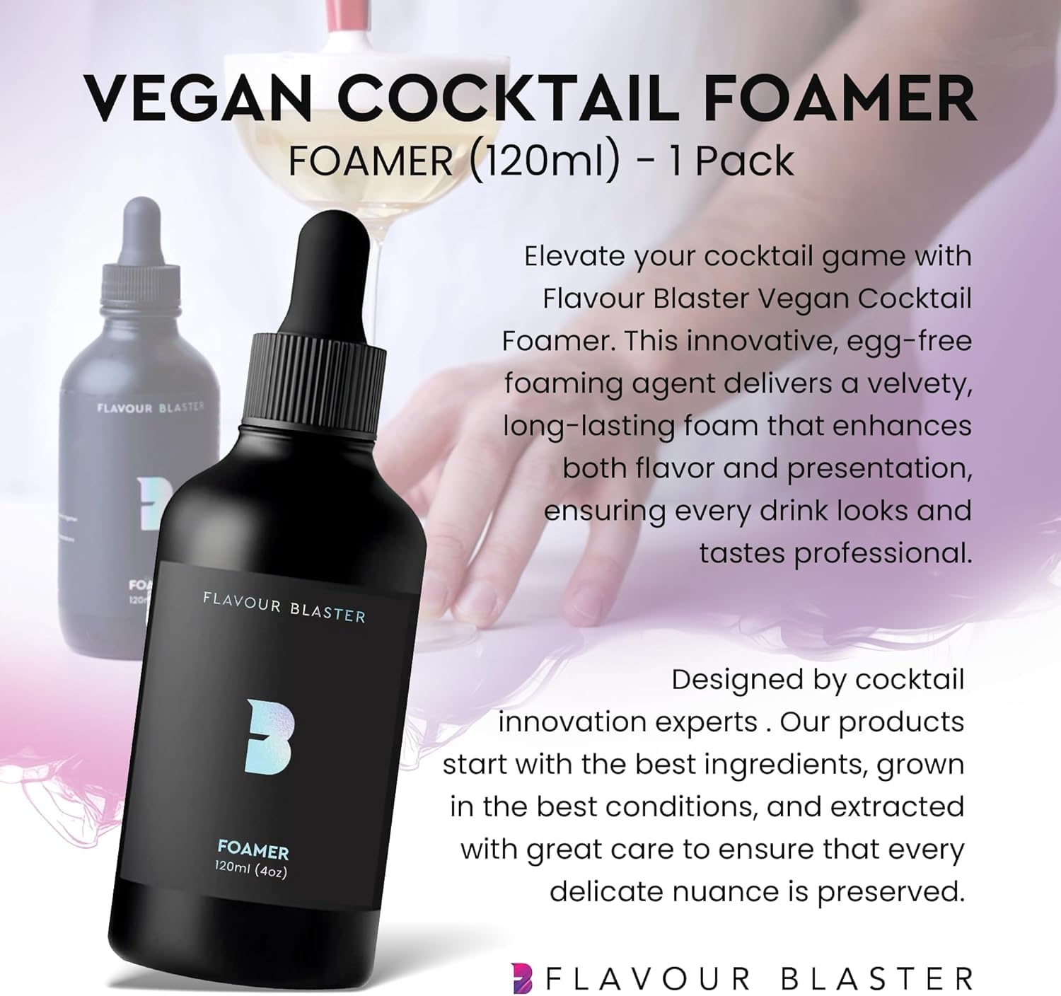 Flavour Blaster Schiuma per cocktail vegana, 120 ml (1 pezzo), aggiungi gocce al tuo shaker e crea facilmente bevande schiuma senza uova per cocktail e mocktail nei bar e a casa | Alternativa