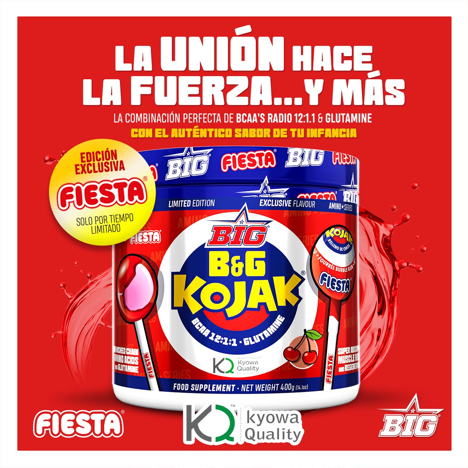 BIG | BCAAs y Glutamina Micronizada Kyowa | Sabor Exclusivo Kojak | Mejora el Rendimiento Físico | Contribuye a una mejor Recuperación | Materia Prima de Máxima Calidad