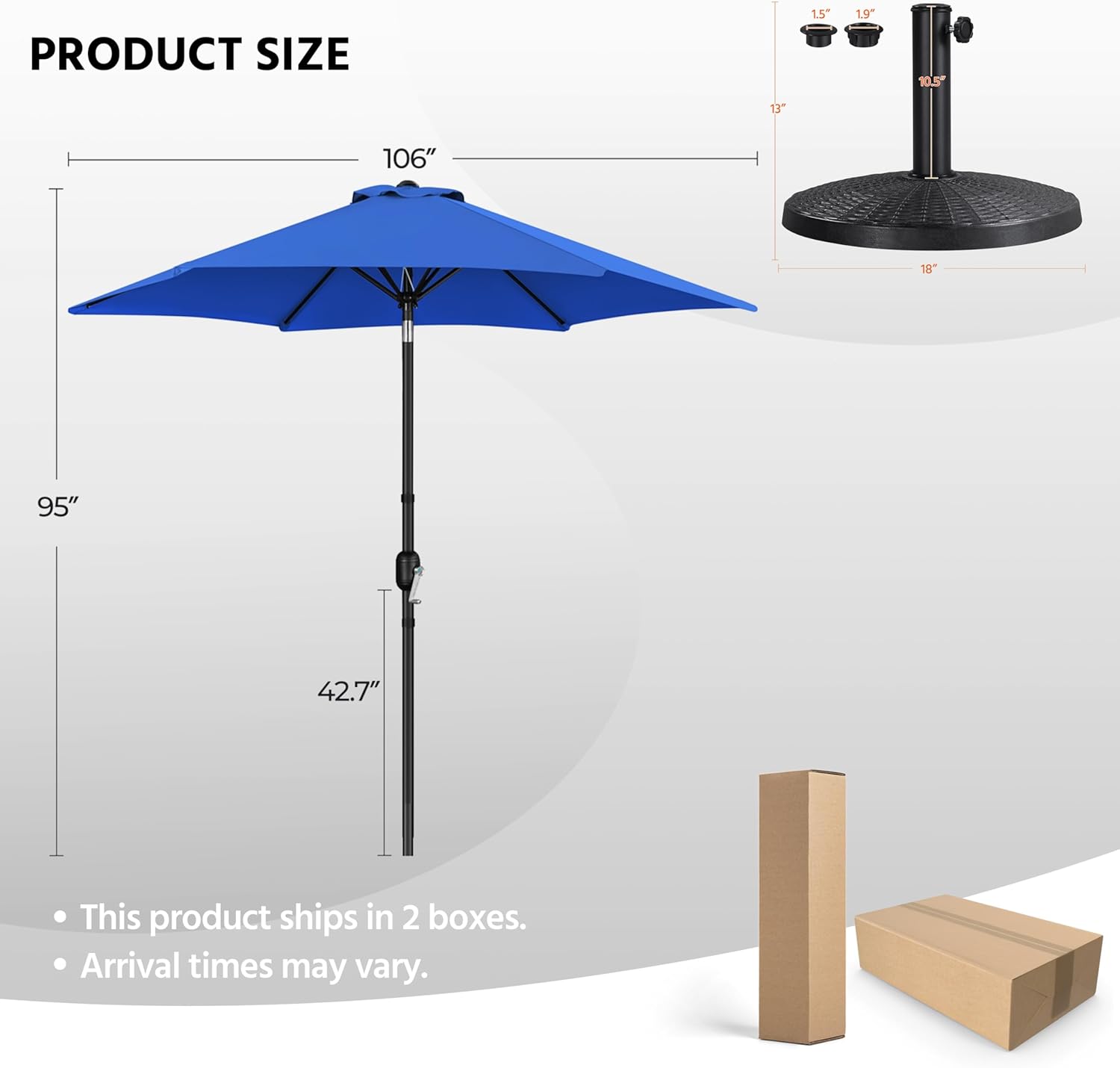 Yaheetech 9FT Patio Umbrella with 22lb Umbrella Base Included, Outdoor Market Umbrella with Push Button Tilt, Crank and Sturdy Ribs, Outdoor Yard Sun Shade w/Stand Heavy Duty Royal Blue