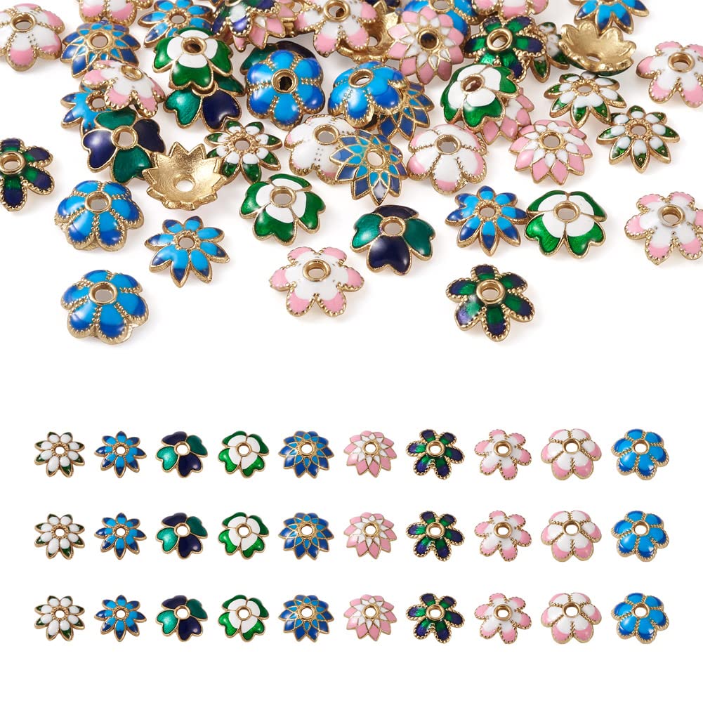 Perles en alliage émaillé pour fabrication de colliers et boucles d'oreilles fleurs 8mm