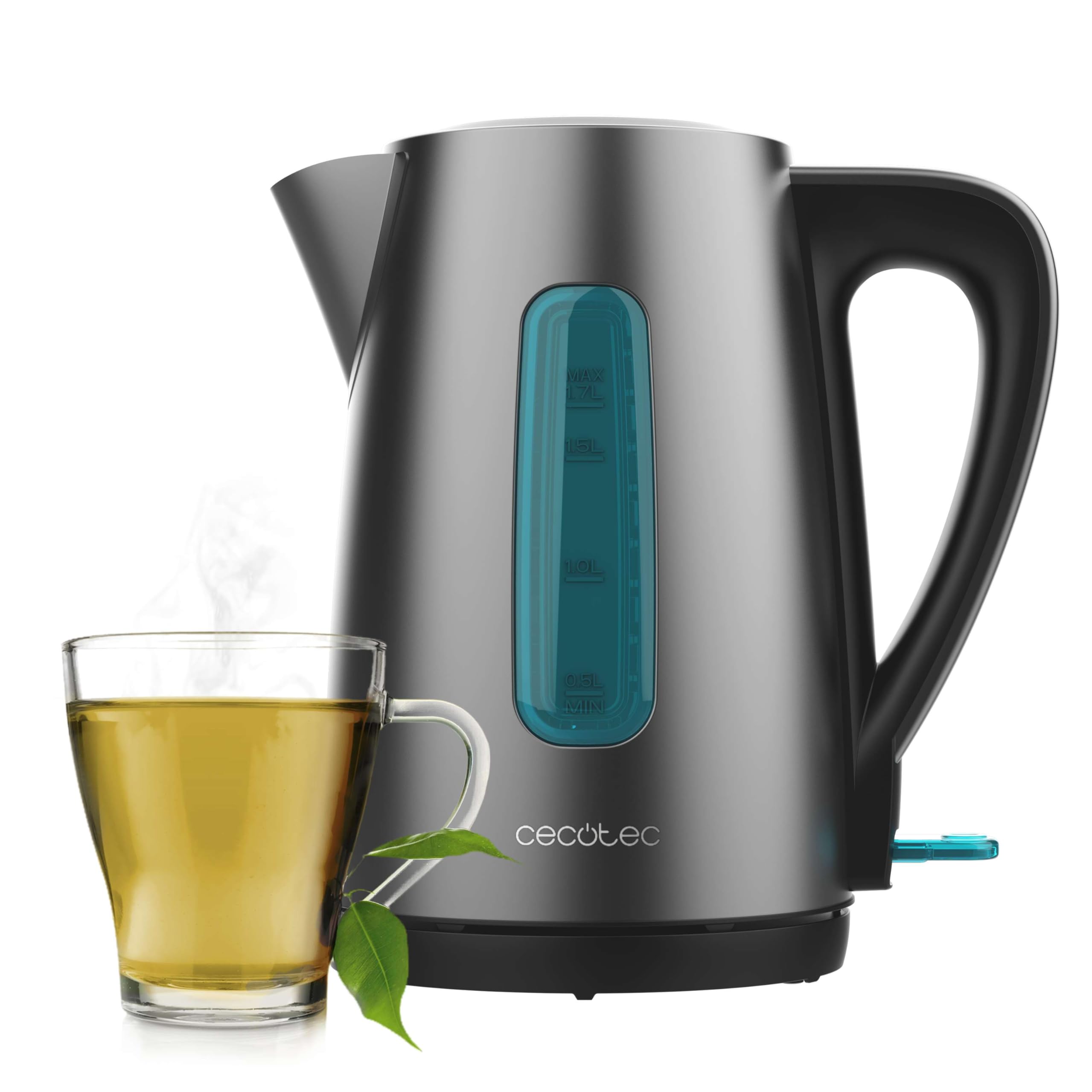 Cecotec Bollitore Elettrico da 1,7L Thermosense 210 Steel. 2200W, Corpo in Acciaio Inossidabile, Base Girevole 360º, Manico Ergonomico a Tocco Freddo, Indicatore Luminoso, Doppio Sistema di Protezione