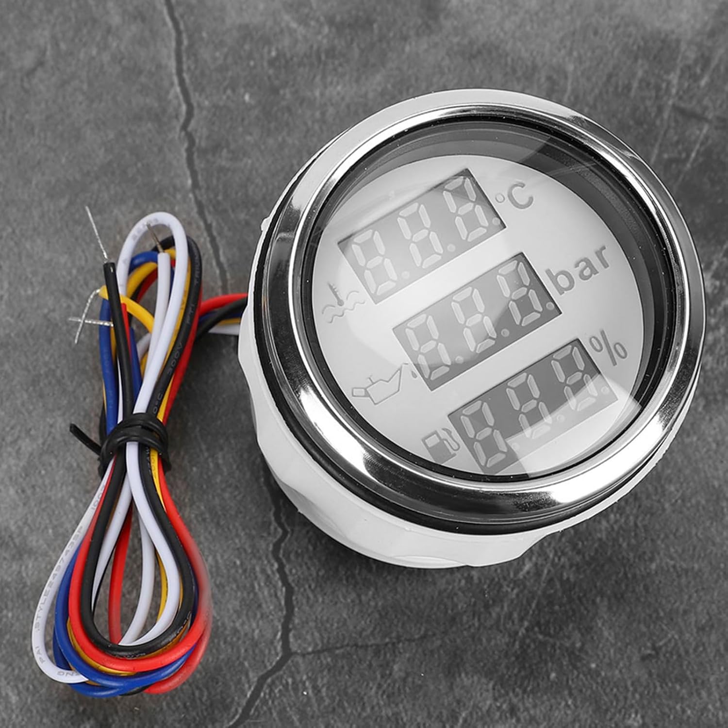 2in 3 in 1 Multi Function Gauge for Cooling Water Temperature, Oil Pressure Fuel Level, European Standard 0 190Ω, IP67, High Accuracy for Cars Boats (White dial)