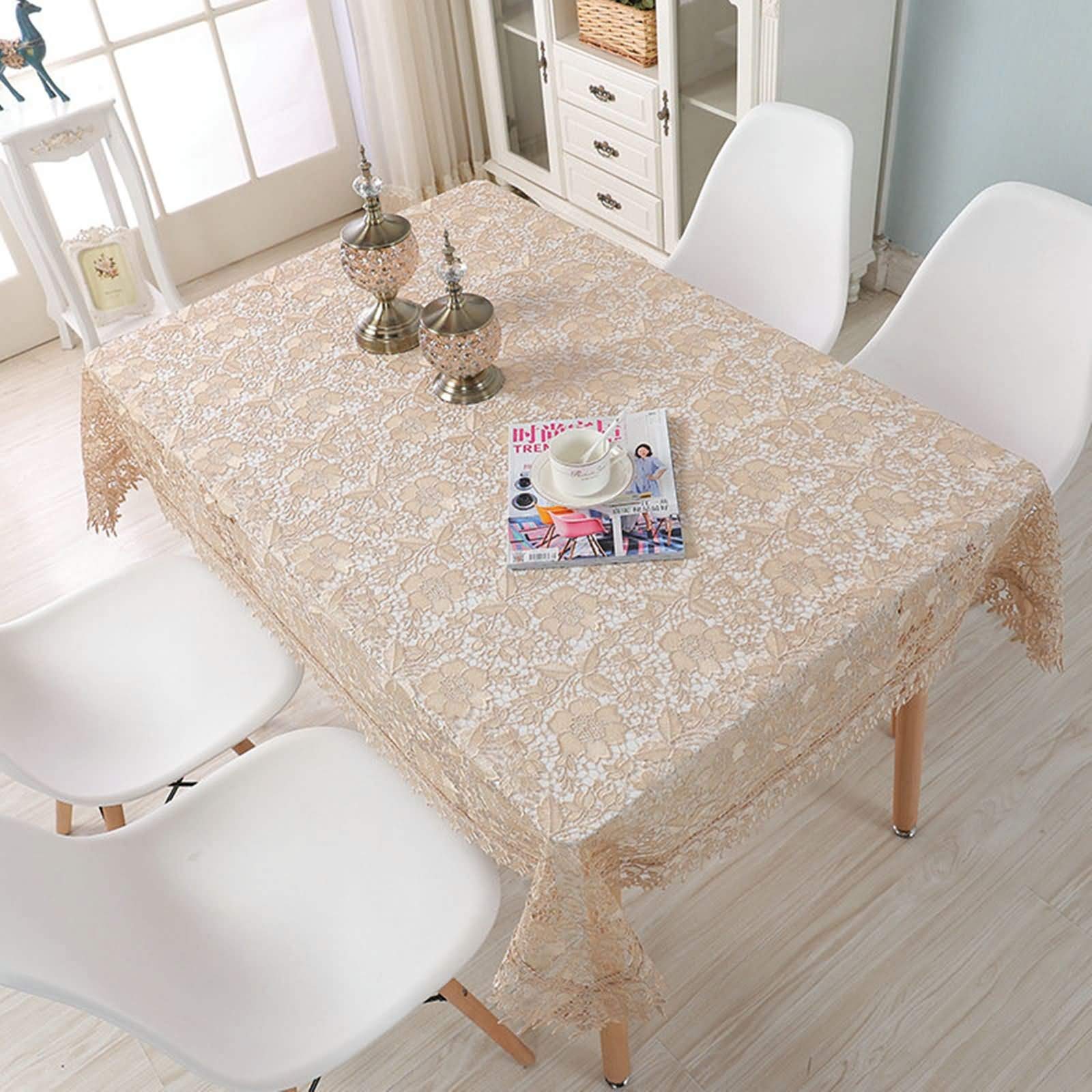 Mantel Rectangular Caqui para Mesa, Bordado de Flores, de Poliéster Fácil de Limpiar, 150 x 250 cm, Mantel para Jardín y Terraza