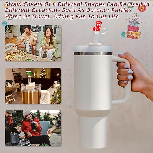 Miniatura 3 de 10 fundas de popote de silicona para vasos Stanley de 30 y 40 onzas, estilo navideño, tapa de paja de 0.394 in04 pulgadas, para todos los popotes de