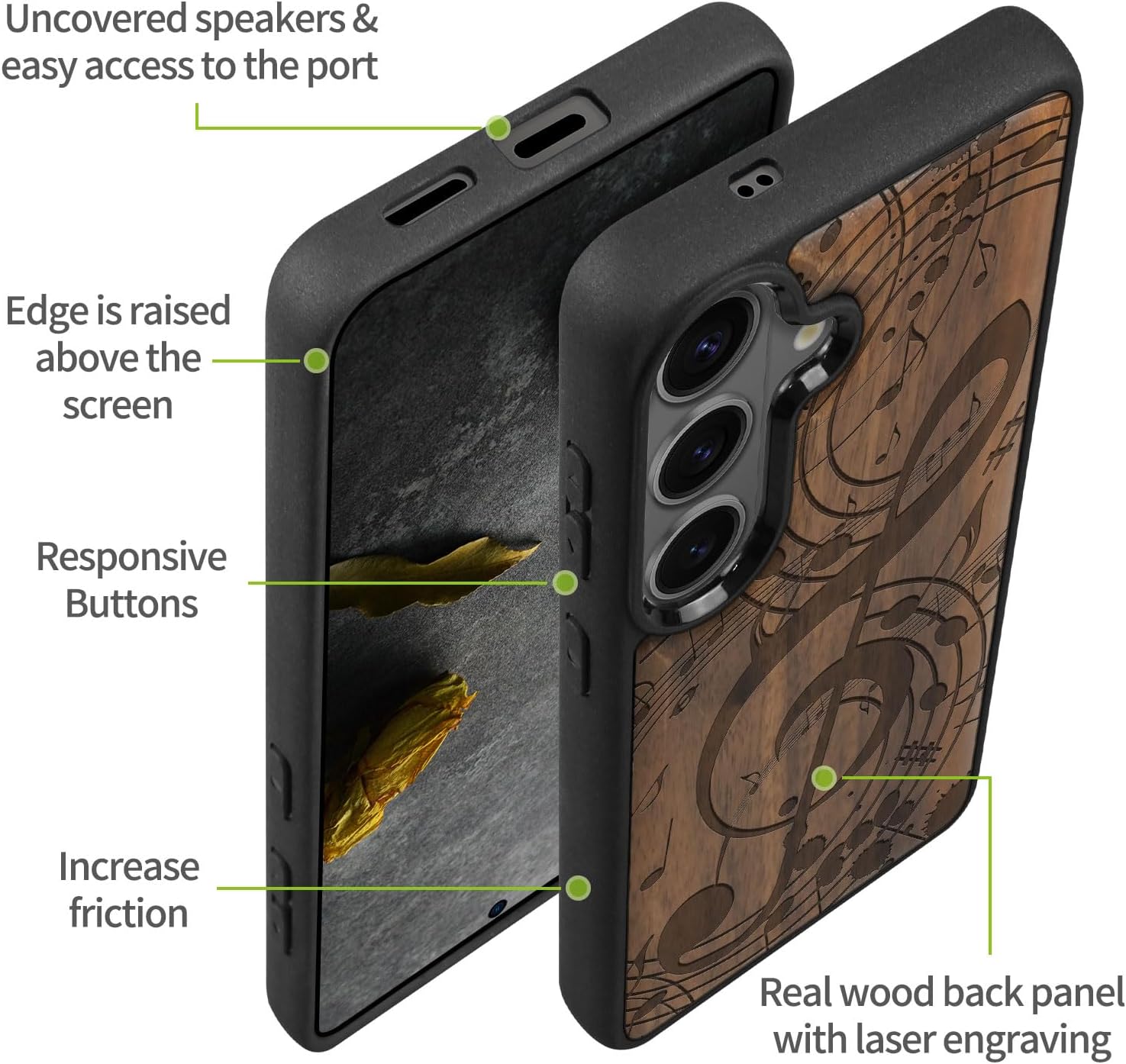 Carveit Magnetic Wooden Case for Samsung Galaxy S26 Case 2026, TPU Shockproof Cover & Wood Artisan Engraved, Compatible with MagSafe Wireless Chargers (Music Notes) Walnut