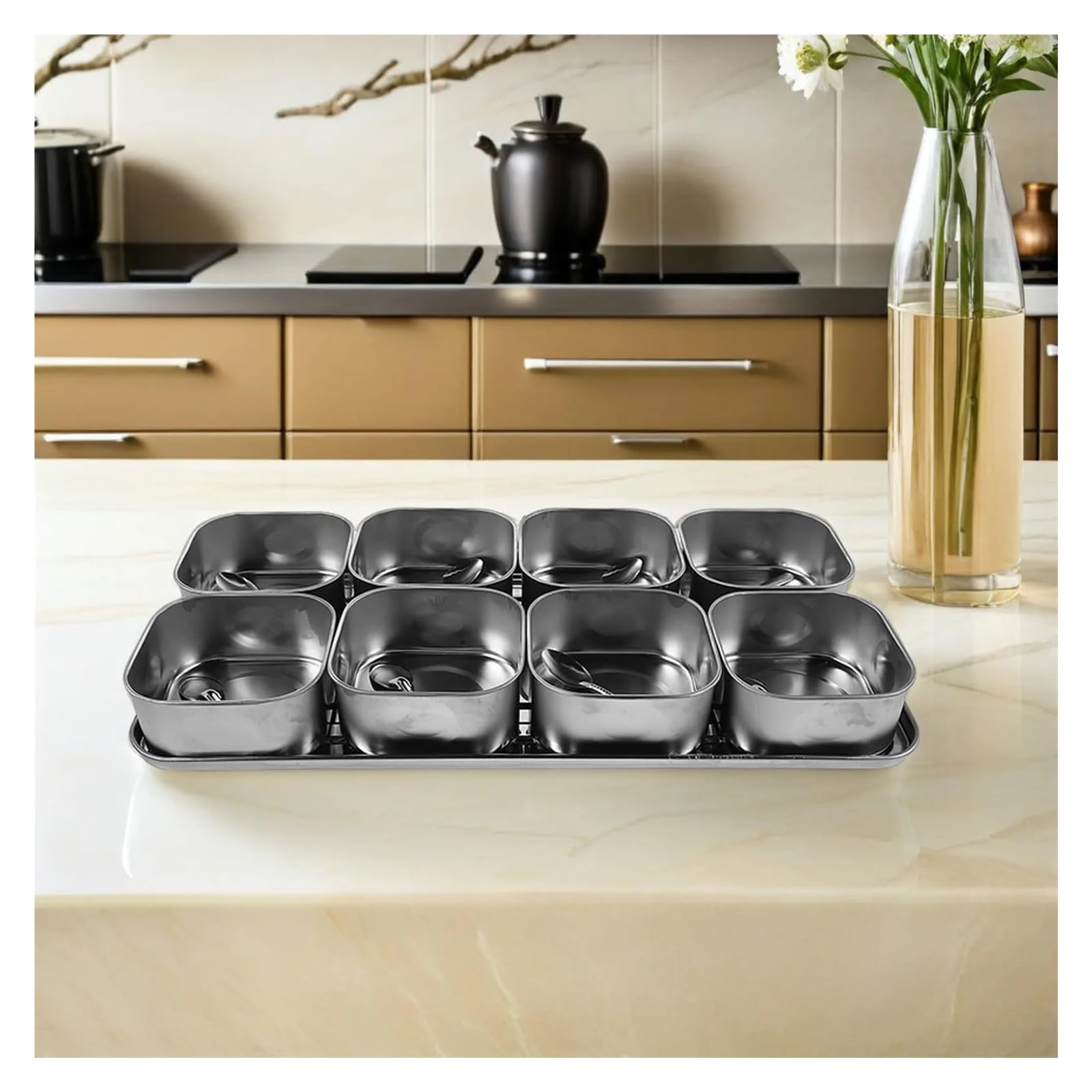 Scatola for condimenti in acciaio inossidabile Contenitori for a 8 scomparti Vassoio con coperchio Organizzatore for riporre da cucina Multi spezie per Spezie, Sale e Zucchero