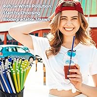 Vista 6 de Paquete de 100 pajitas de papel multicolor, biodegradables, duraderas y ecológicas para bebidas frías de café, postres y decoración de bricolaje