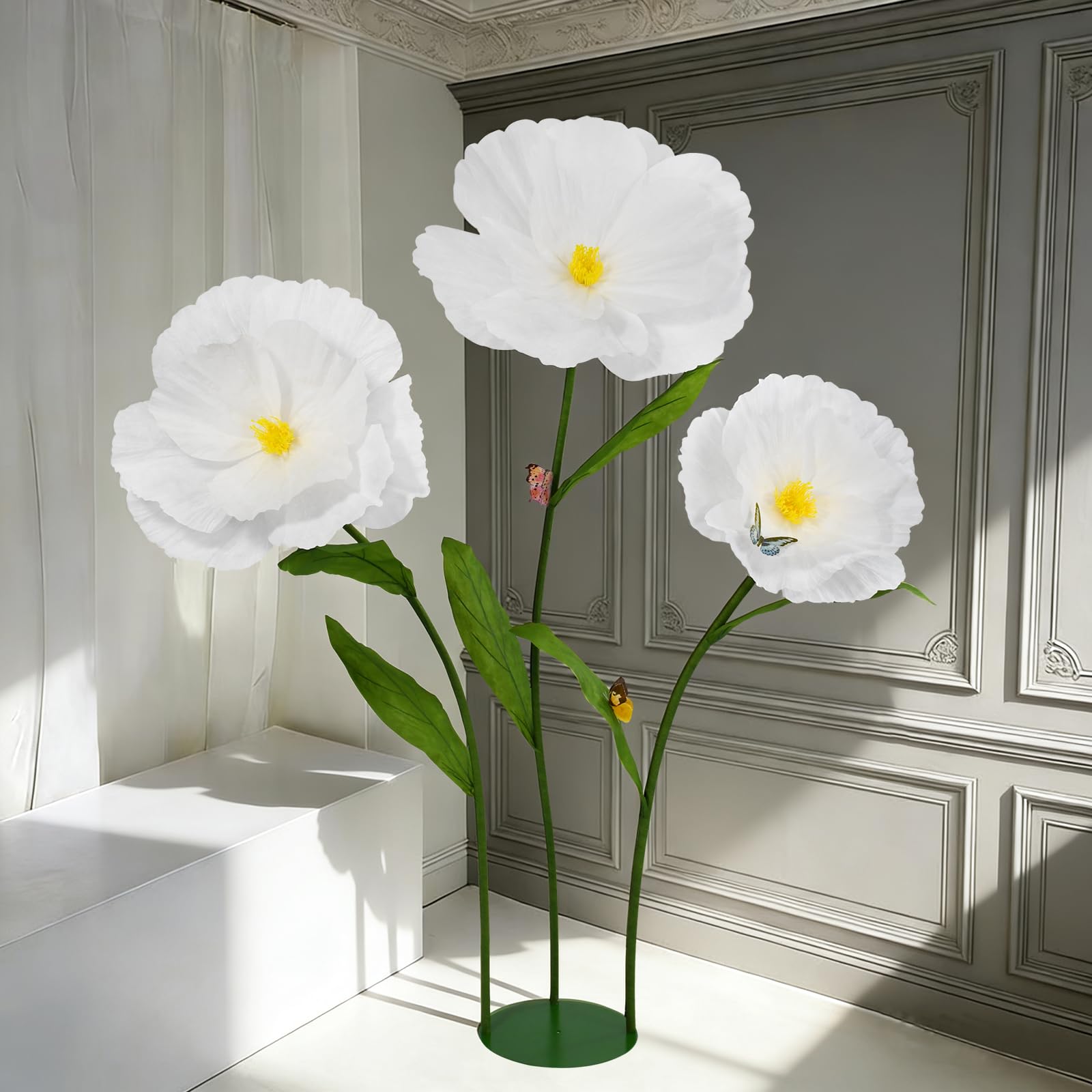 Photo 1 of PUIBTOIV 5.8 Ft Giant Artificial Flowers,Large Paper Flower,Huge Poppy Flowers Decoration for Wedding,Hotel,Office,Window Display and Home Farmhouse Decor(White)