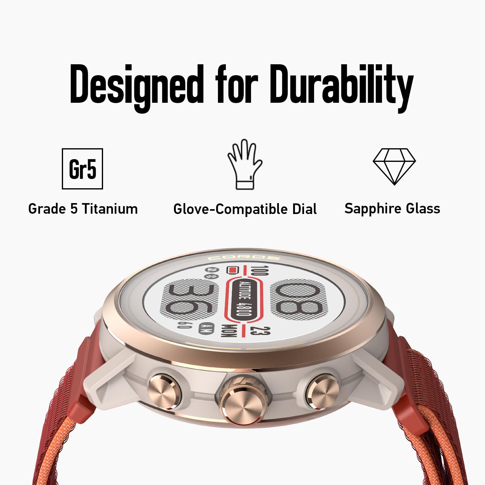 COROS APEX 2 Montre GPS outdoor, 1.2 Pouce, Sapphire, Titane, Batterie de 14 jours montre sport, Navigation au poignet, Cartes hors ligne, Fréquence Cardiaque, Mesure du Sommeil, Course à pied, Corail