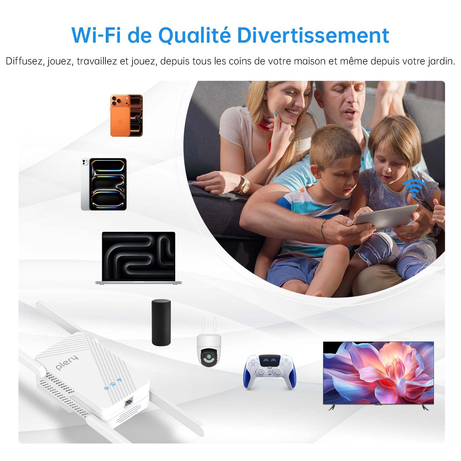 Répéteur WiFi 7 Double Bande Amplificateur WiFi sans Fil Puissant | 5GHz/2.4GHz Repeteur WiFi Extender, WPS Fonction, 4 Antennes, Gigabit Port Ethernet, Compatible avec Toutes Les Box Internet