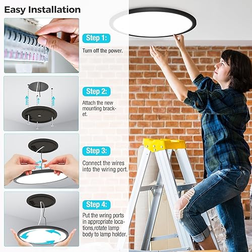 Miniatura 6 de libtit 13 Inch Black Flush Mount Ceiling Light,3 Pack 3200LM 28W Ultra-Slim LED Ceiling Light,3000K4500K6000K Selectable Low-Profile Ceiling Light