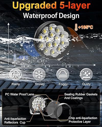 Miniatura 5 de Luz LED para camiones, 2 unidades, luz LED todoterreno con haz de inundación, luz antiniebla para ATV, UTV, SUV, camioneta, motocicleta (blanco,