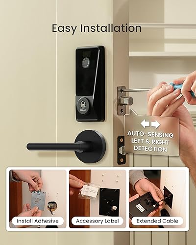 Miniatura 9 de DESLOC Cerradura inteligente D110 Plus con 2 manijas de palanca, cerradura de puerta de entrada sin llave con Wi-Fi integrada, cerrojo de seguridad