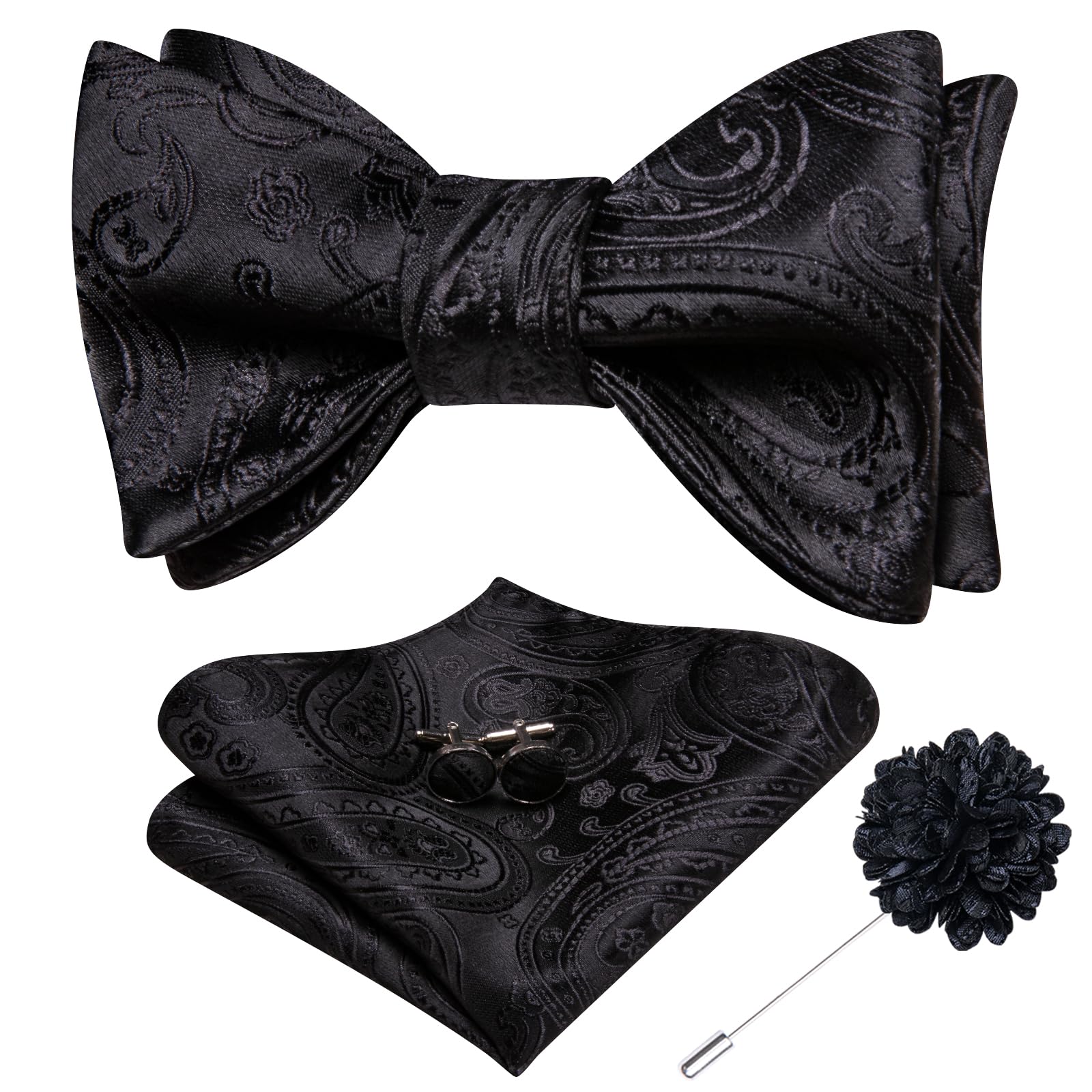 Dubulle Self Tie Bow Ties for Men Silk Paisley Bowtie Lapel Pin Set