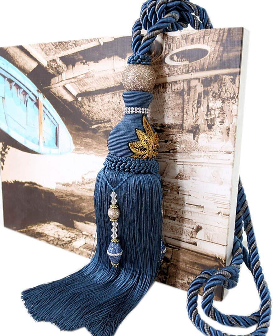 Curtain Buckle 1 Pair Curtain Bandage Curtain Decoration Beautiful Embroidery Curtain Rope Tiebacks with Tassels (Dark Blue)