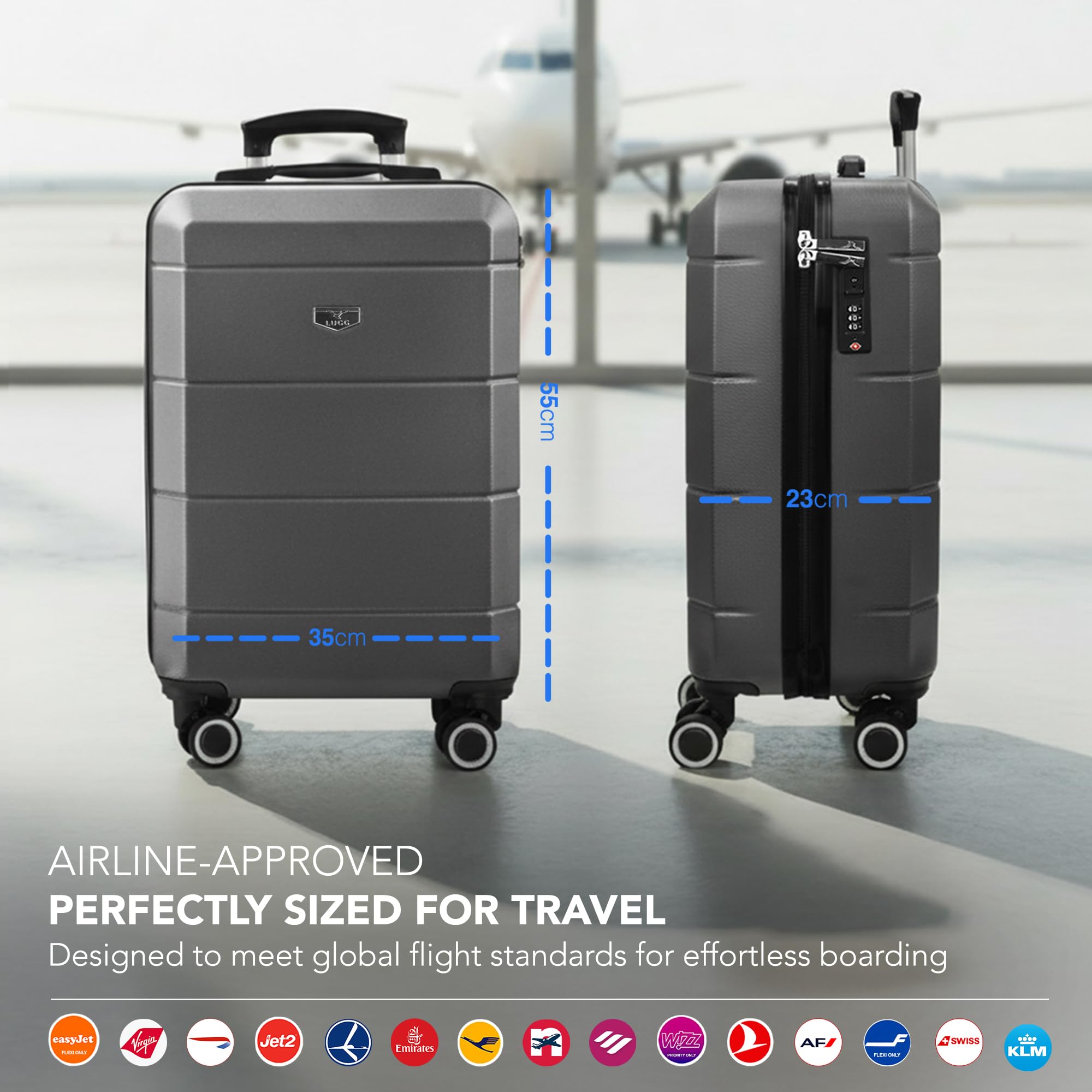 LUGG - Jetset 40cm Suitcase - 40x30x20cm- Ryanair Compatible - Underseat Size - Hard Shell ABS - Spinner & Removable Wheels - Lightweight Travel Luggage- Cream/Brown — view 228
