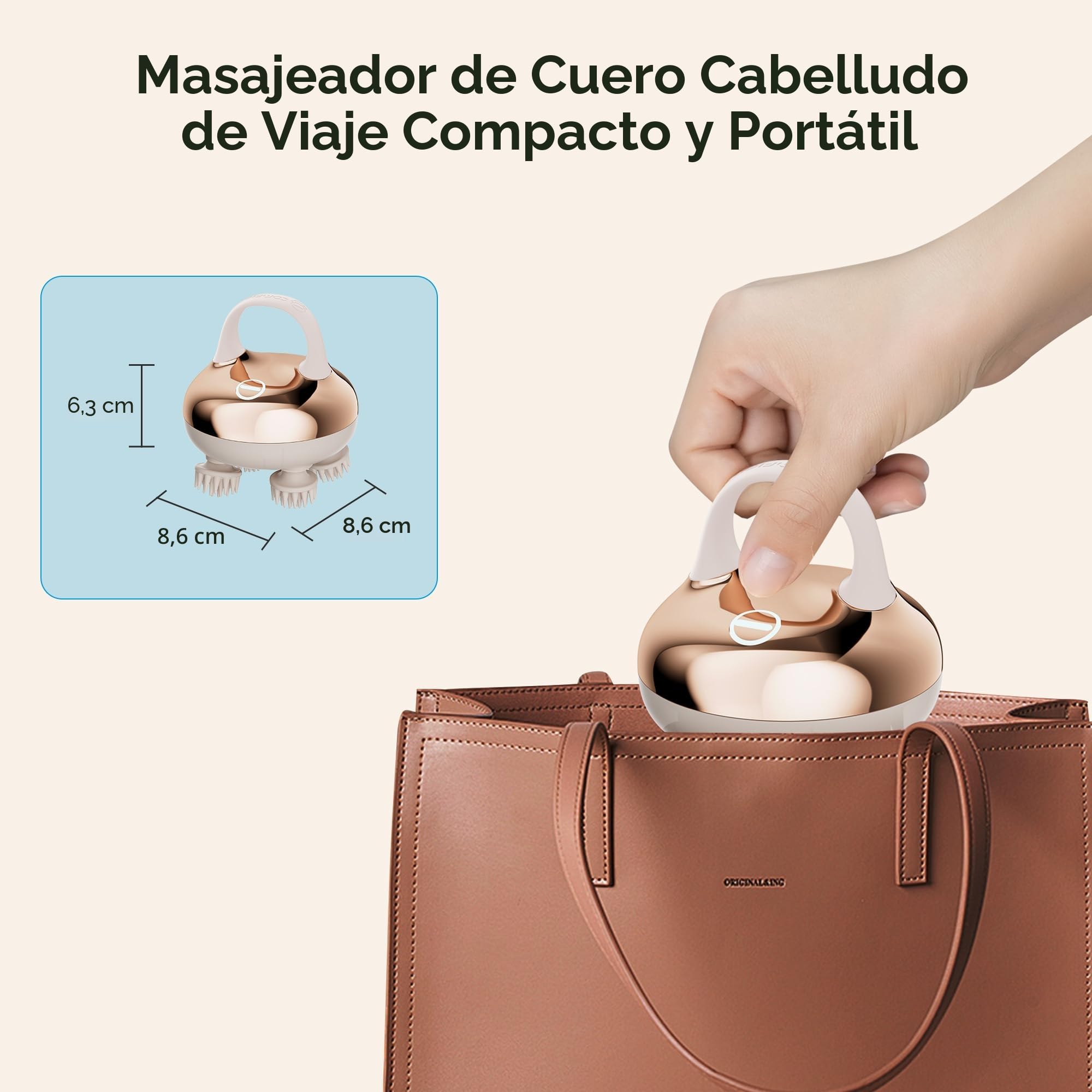 COMFIER Masajeador Cuero Cabelludo Inalámbrico, Masajeador Cabeza Eléctrico con 3 Modos de Amasado, Resistente al Agua IPX7, 8 Garras de Masaje para Limpieza Profunda y Crecimiento del Cabello(Dorado)