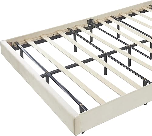 Miniatura 117 de Cama de plataforma flotante tamaño Queen con sensor de luz y cabecero, marco de cama moderno tapizado de terciopelo suave, no necesita somier