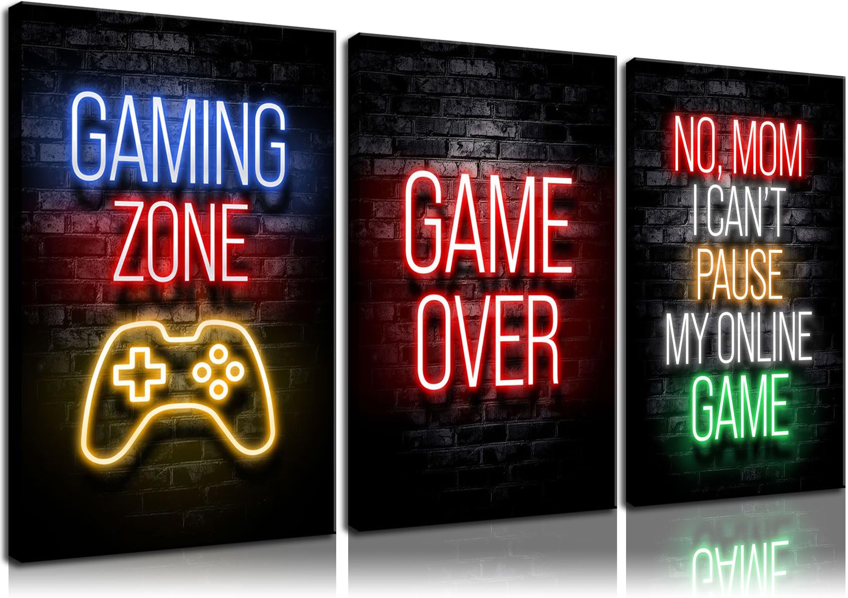 BGFCE Gaming-Poster auf Leinwand, Wanddeko fürs Jugendzimmer, Gamer-Deko fürs Jungenzimmer, Gaming-Wandbilder für Jungen, 61 x 40,6 cm, gerahmtes 3er-Set