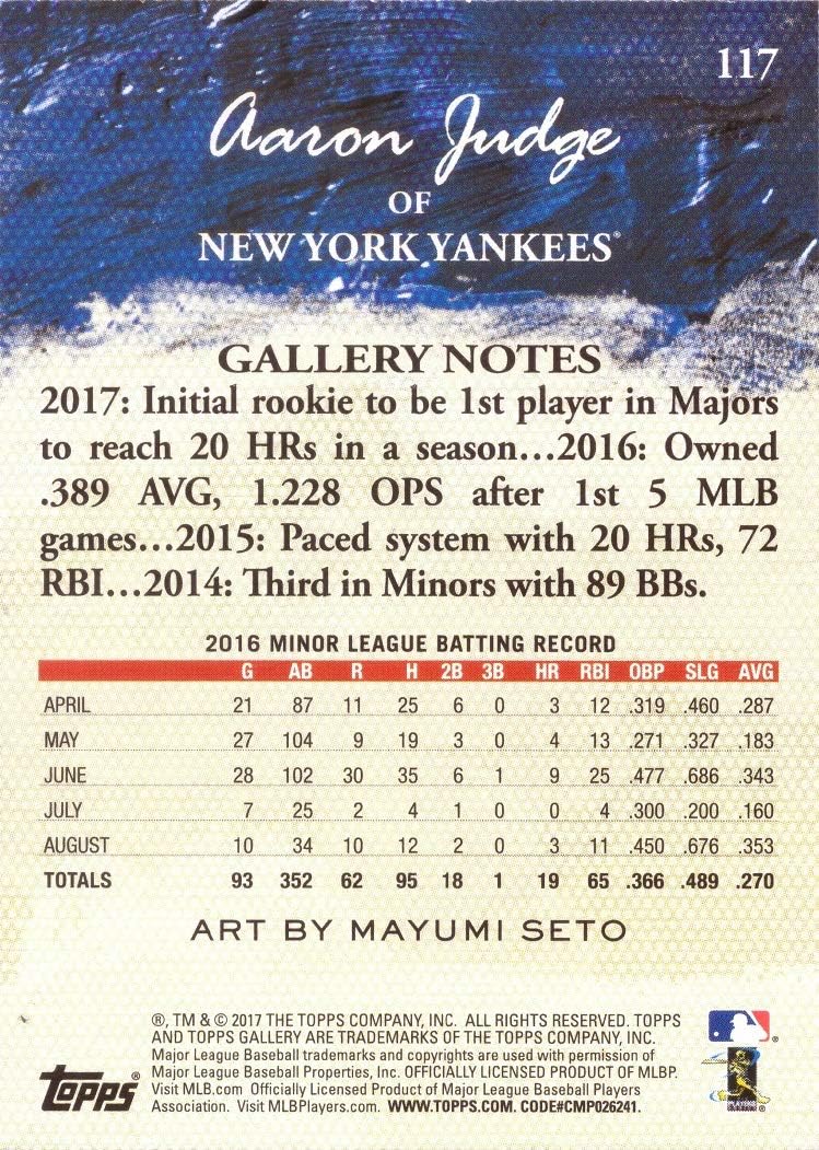 2017 Topps Gallery Baseball #117 Aaron Judge Rookie Card