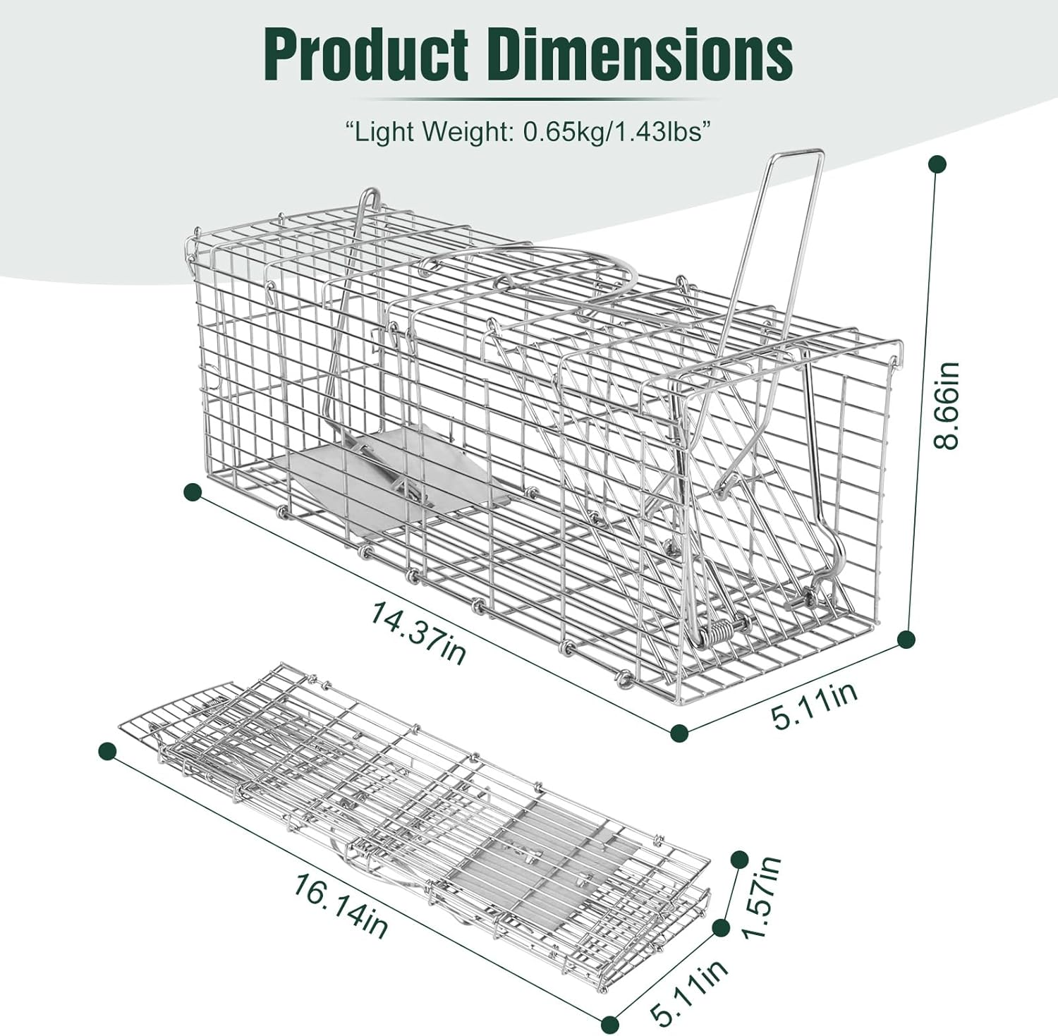 Humane Rat Trap, Mouse Traps Work for Indoor and Outdoor, 14x5x8 Inch Small Rodent Chipmunk Squirrel Trap and Other Live Animal Trap Cage Catch and Release for Kitchen Yard Garage