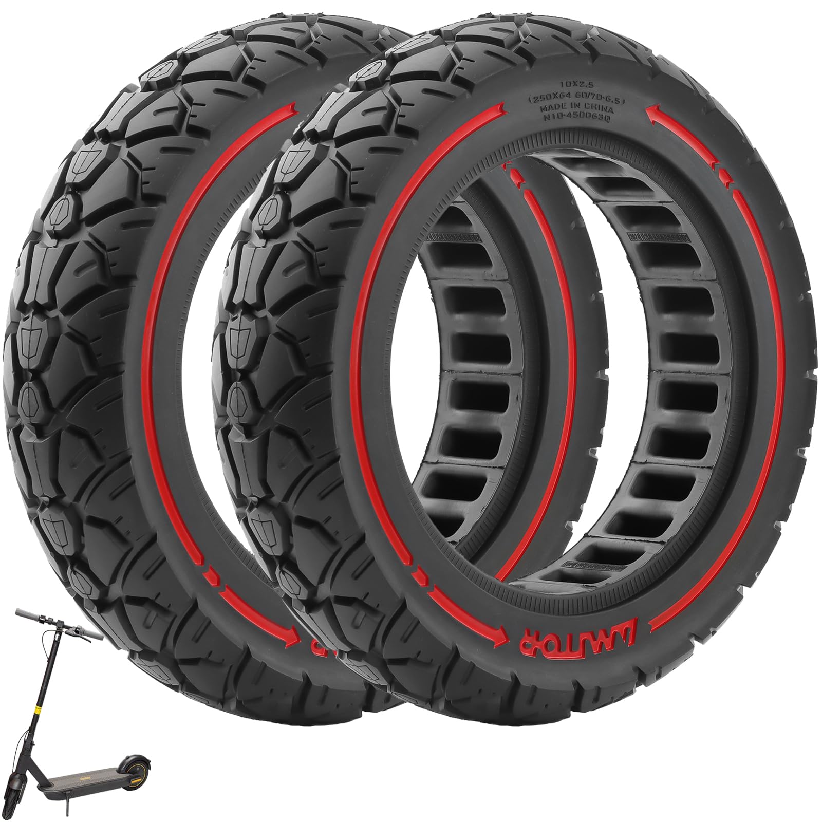 10X2,5 (250x64 60/70-6,5) Pneumatico pieno 10 pollici Ruota solida per Ninebot Max G30/Max G30D/Max G30D2/Xiaomi 4 Ultra Monopattino elettrico Ruota di ricambio Pneumatico pieno Antiscivolo A