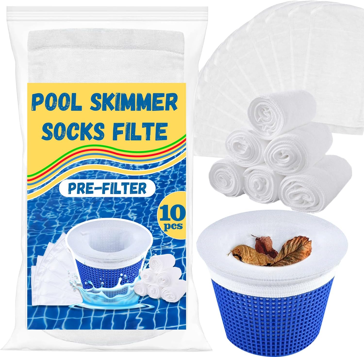 10 Pack Pool Skimmer Socks,Pool Filter Socks for Skimmer Basket for Above Ground and Inground Pool Ultra Fine Mesh Screen Pool Skimmer Scum Socks Saver,Pool Cleaning Filter Socks Cleans Debris Leaves