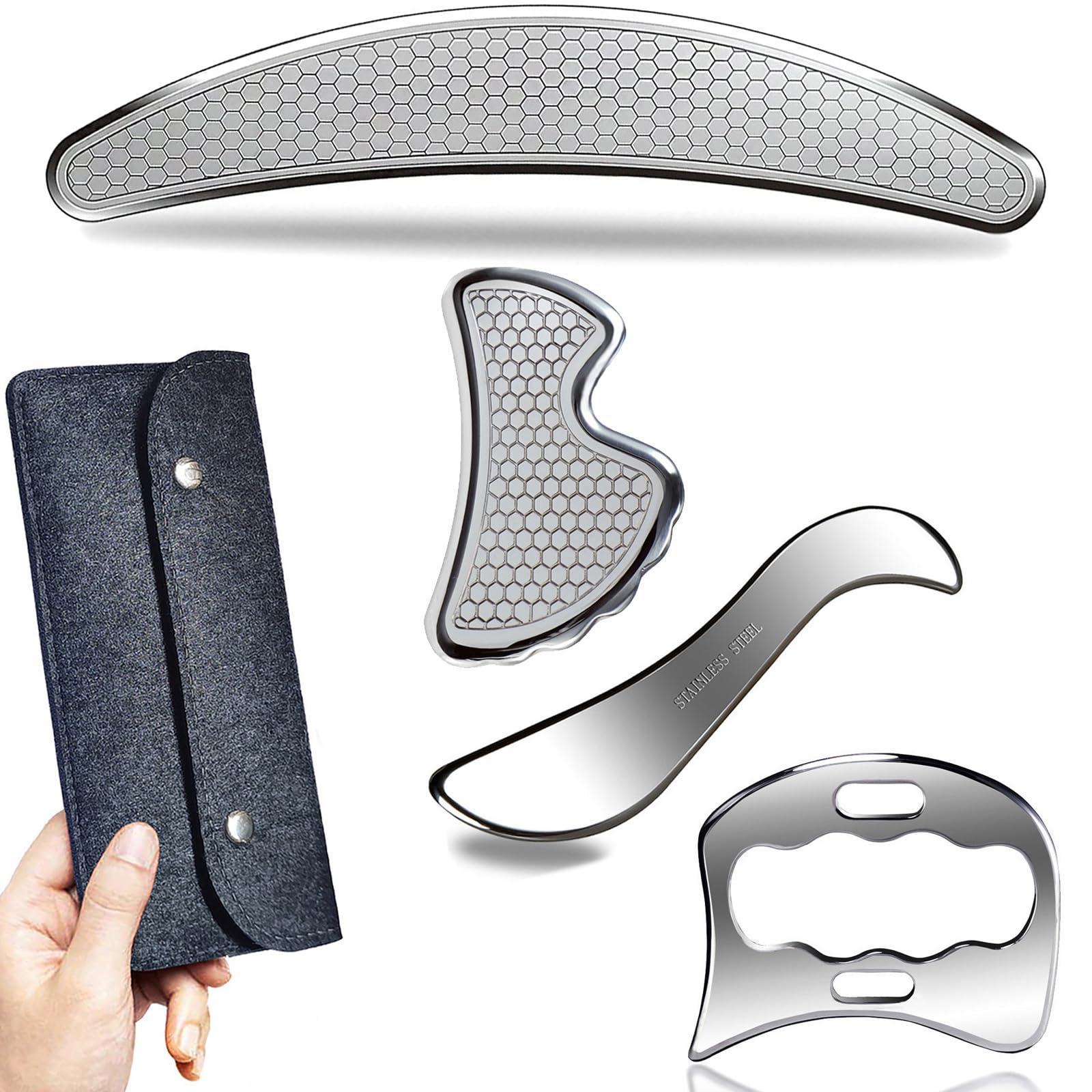 BYYDDIY 4 in 1 Gua Sha Muscle Scraper Tool Set, Scar Tissue Tool,Physical Therapy Tools,Muscle Scraping Tool,Massage Scraper,IASTM Tools,Fascia Scraper,Soft Tissue Massage Tool,Scraping Massage Tool