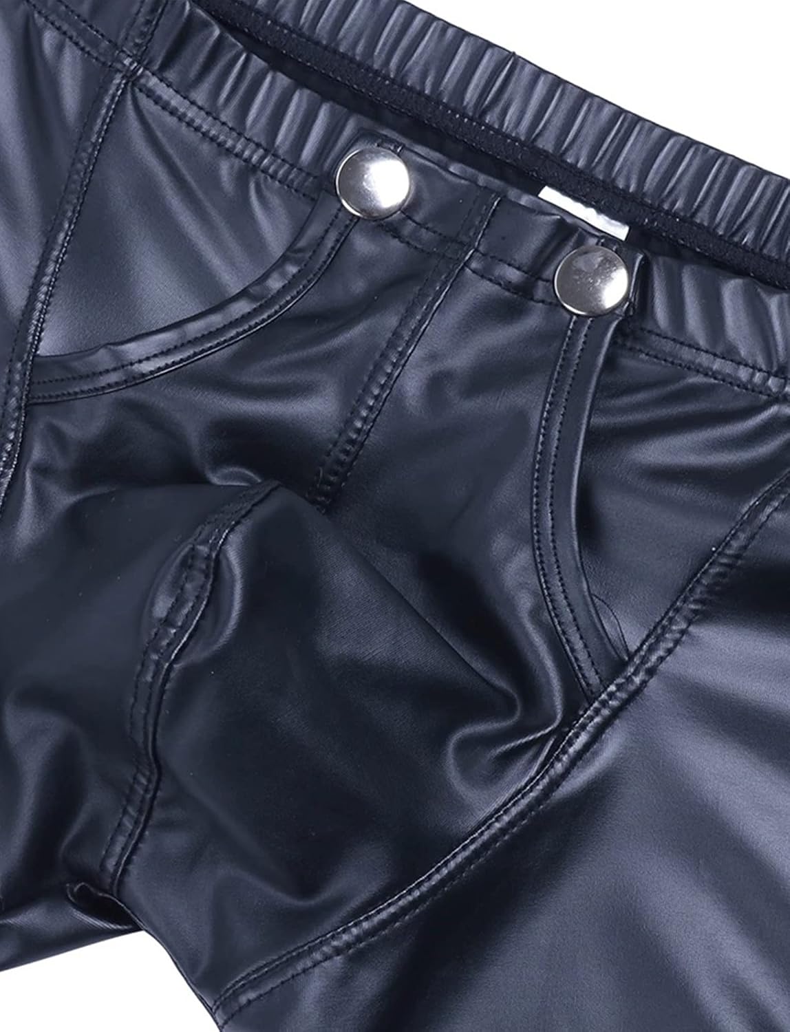 FEOYA Mens Leather Shorts Latex Trunks Low Rise Leather Boxer Briefs Open Front Crotchless Shiny Thong Underwear