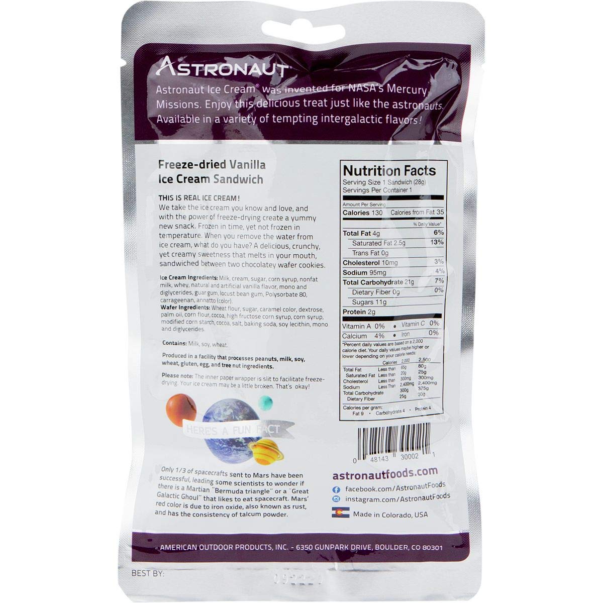 Backpacker's Pantry Astronaut Freeze-Dried Ice Cream Sandwich Vanilla: 1 Serving